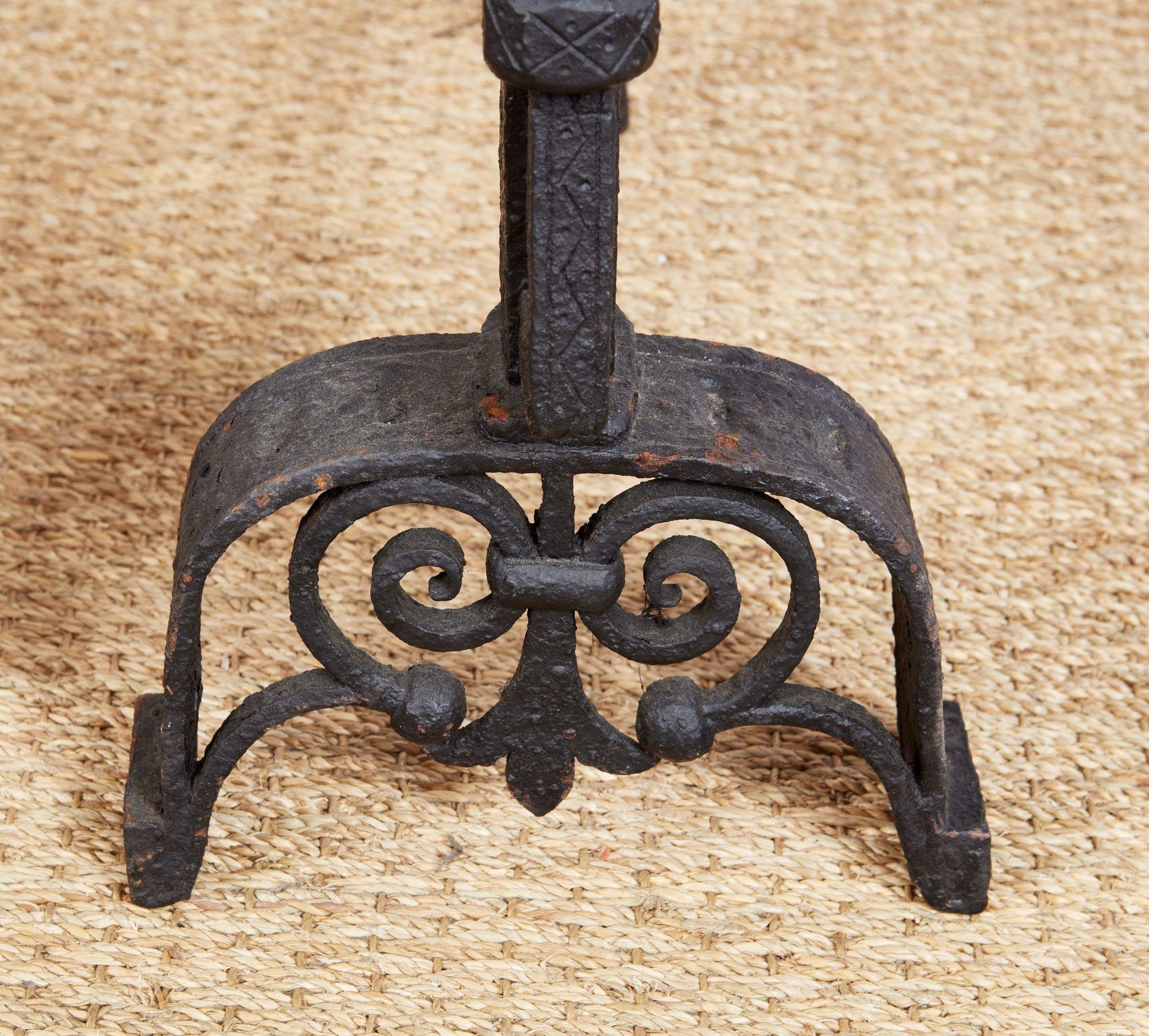 Impressively Scaled Iron and Brass Andirons In Good Condition In Greenwich, CT