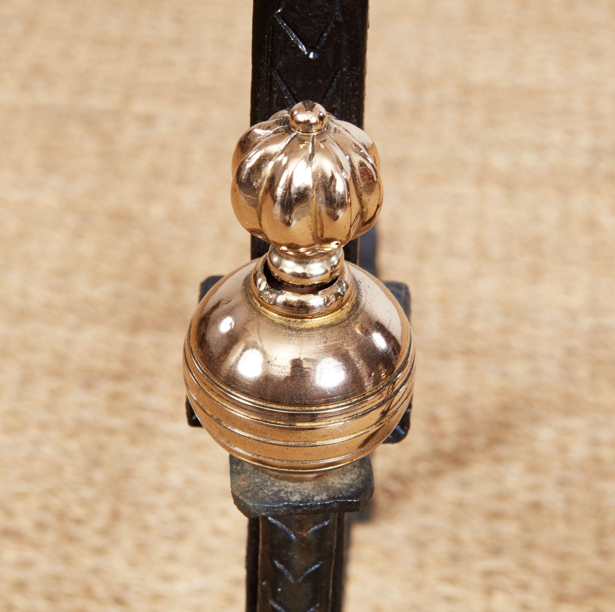 Impressively Scaled Iron and Brass Andirons 1
