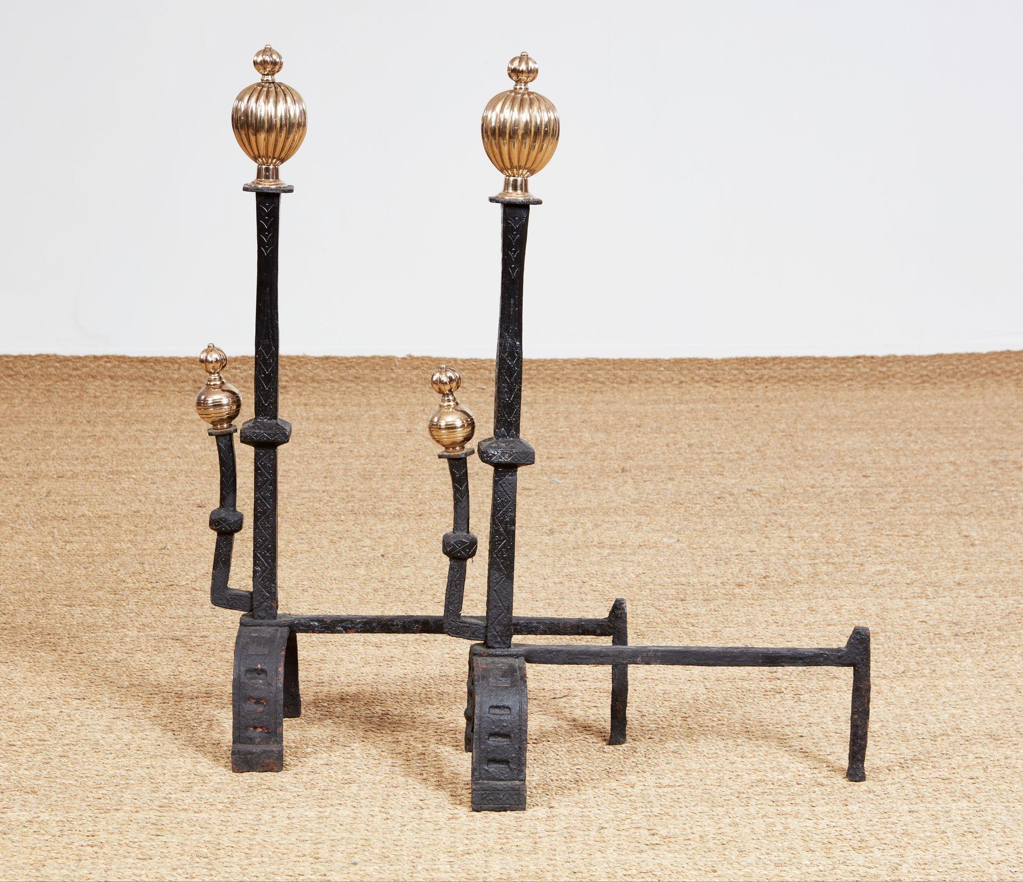 Impressively Scaled Iron and Brass Andirons 2