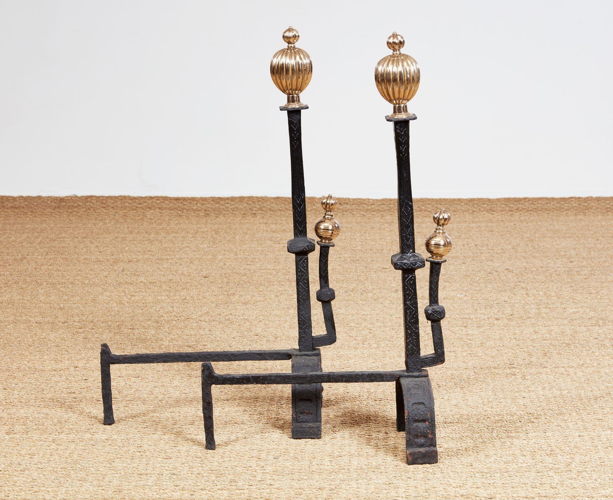 Impressively Scaled Iron and Brass Andirons 3
