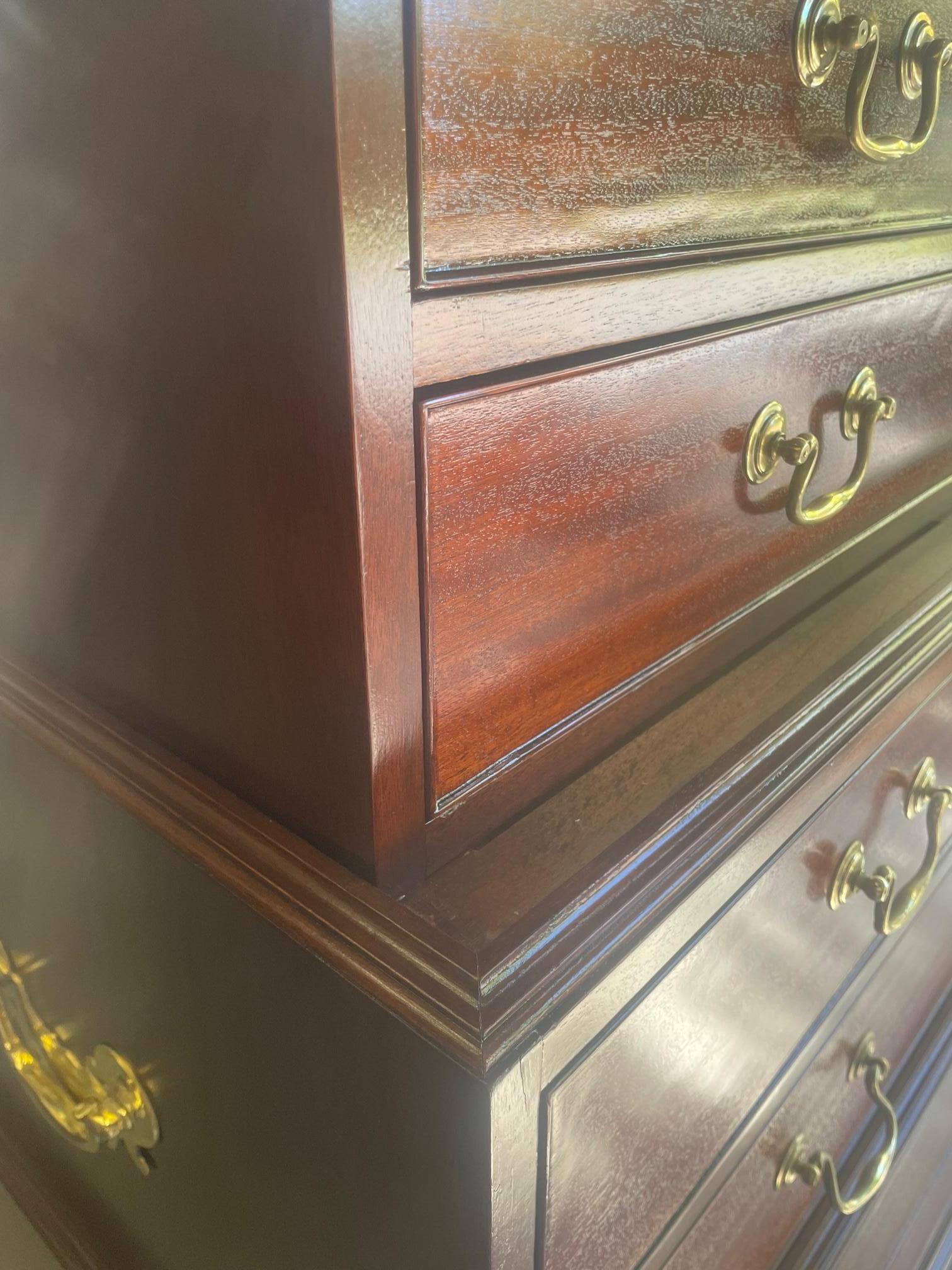 Impressive Mahogany Baker Historic Collection Triple Chest on Chest Commode For Sale 6