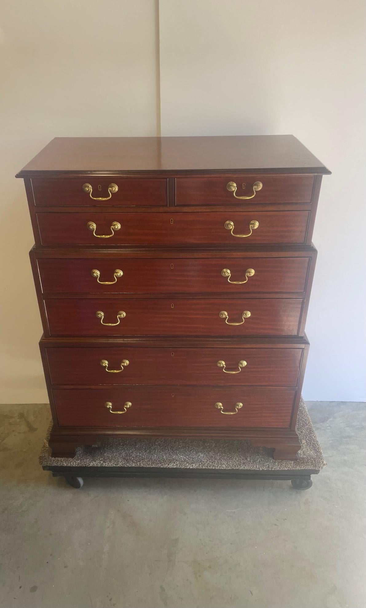 Chippendale Impressive Mahogany Baker Historic Collection Triple Chest on Chest Commode For Sale