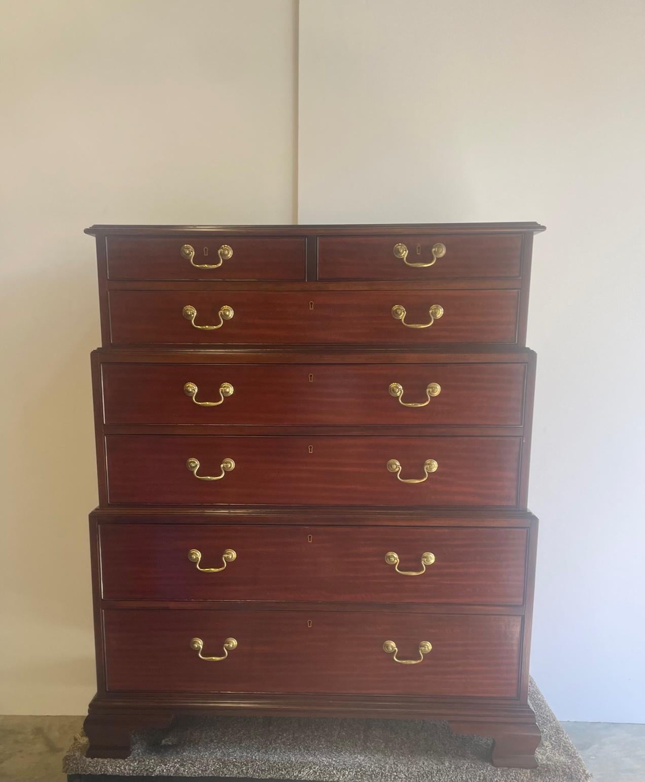 Late 20th Century Impressive Mahogany Baker Historic Collection Triple Chest on Chest Commode For Sale