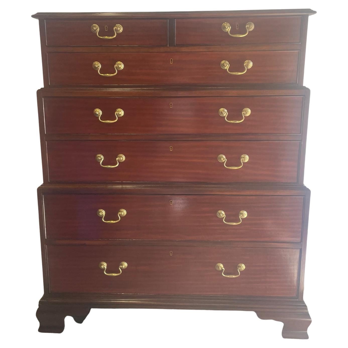 Impressive Mahogany Baker Historic Collection Triple Chest on Chest Commode For Sale