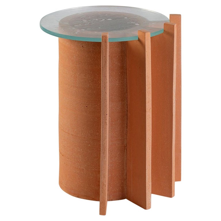 Impronta Side Table in Terracotta and Glass by Peca, Large For Sale