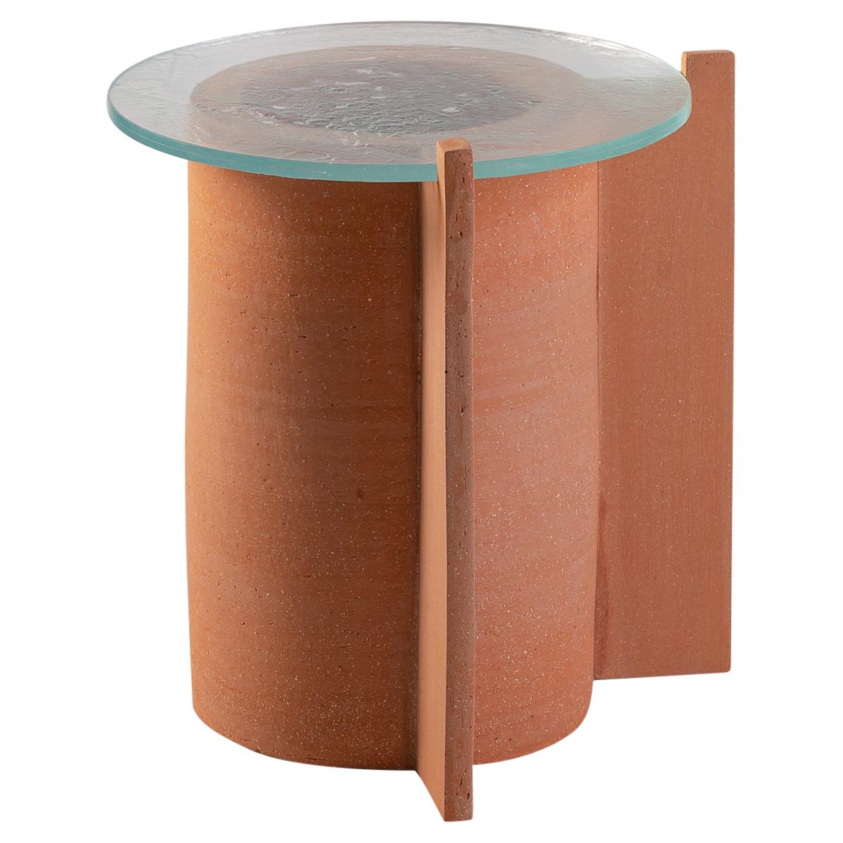 Terracotta and Glass Impronta Side Table by Peca, Small