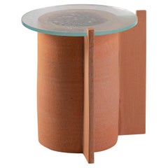 Impronta Side Table in Terracotta and Glass by Peca, Small
