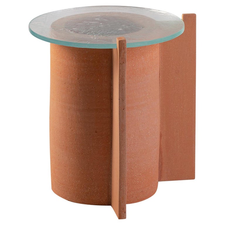 Terracotta and Glass Impronta Side Table by Peca, Small For Sale
