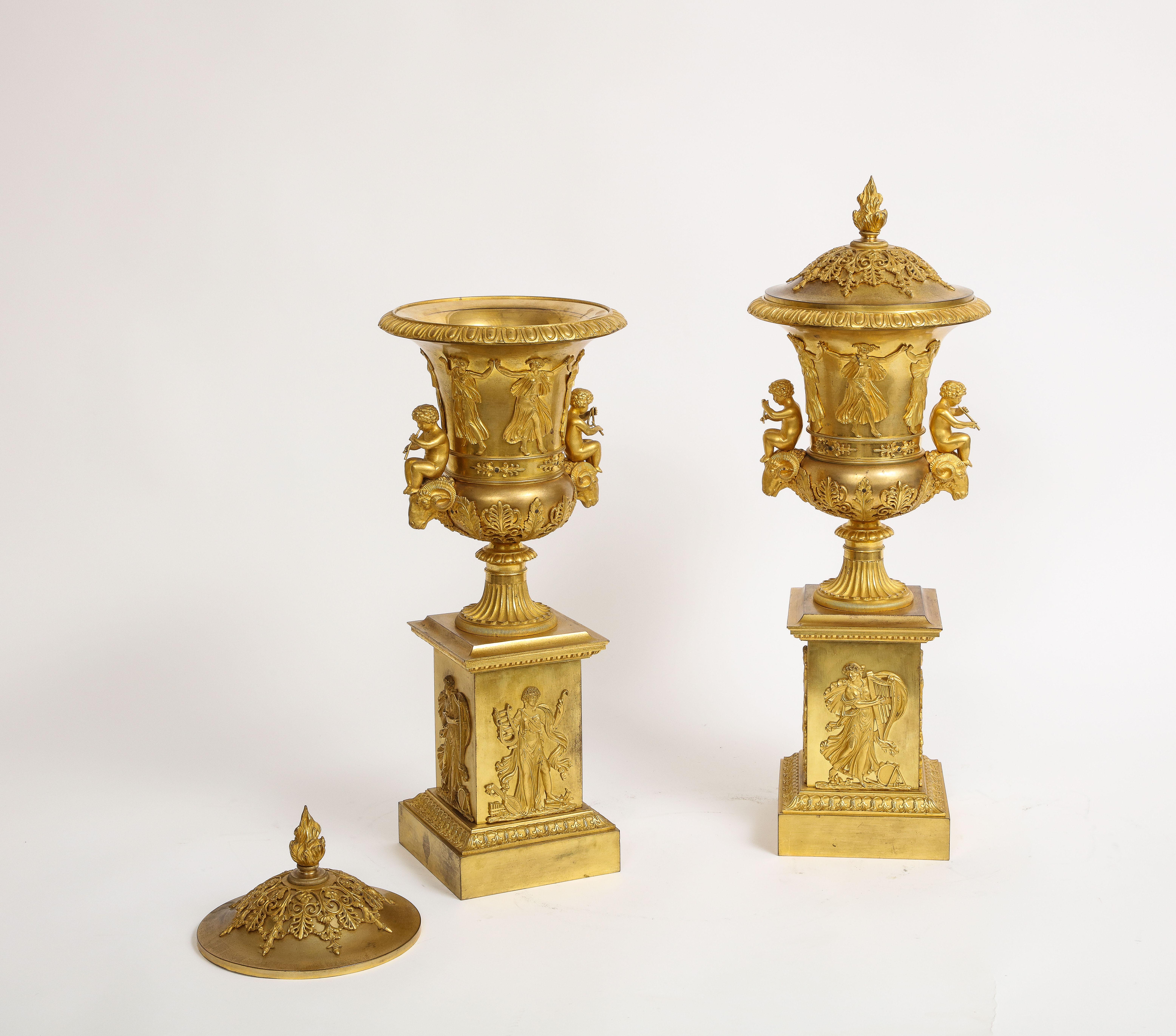 Impt Pair of French Empire Ormolu Covered vases/Potpourris, Att. Thomier A Paris In Good Condition For Sale In New York, NY