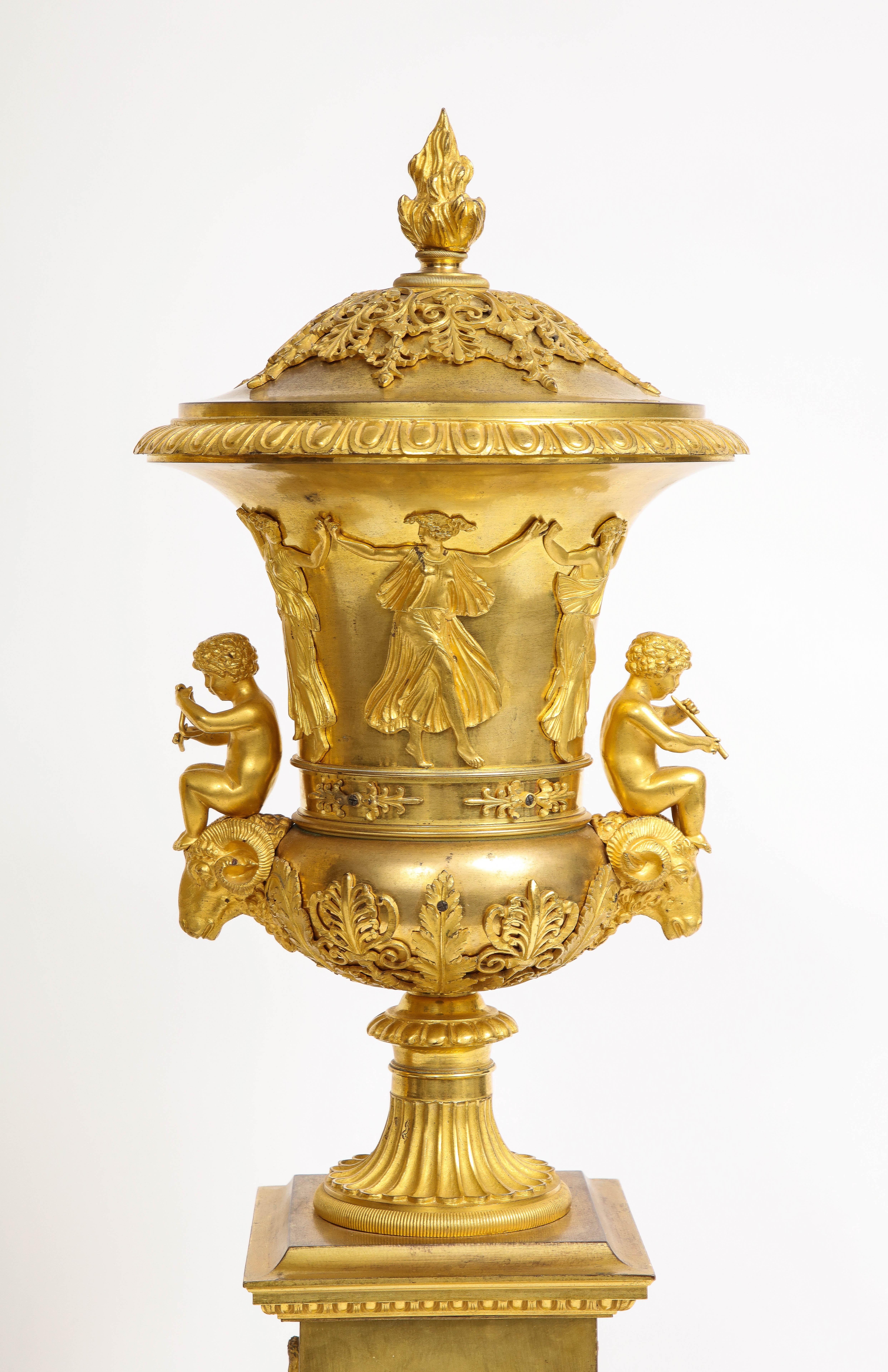Impt Pair of French Empire Ormolu Covered vases/Potpourris, Att. Thomier A Paris For Sale 3