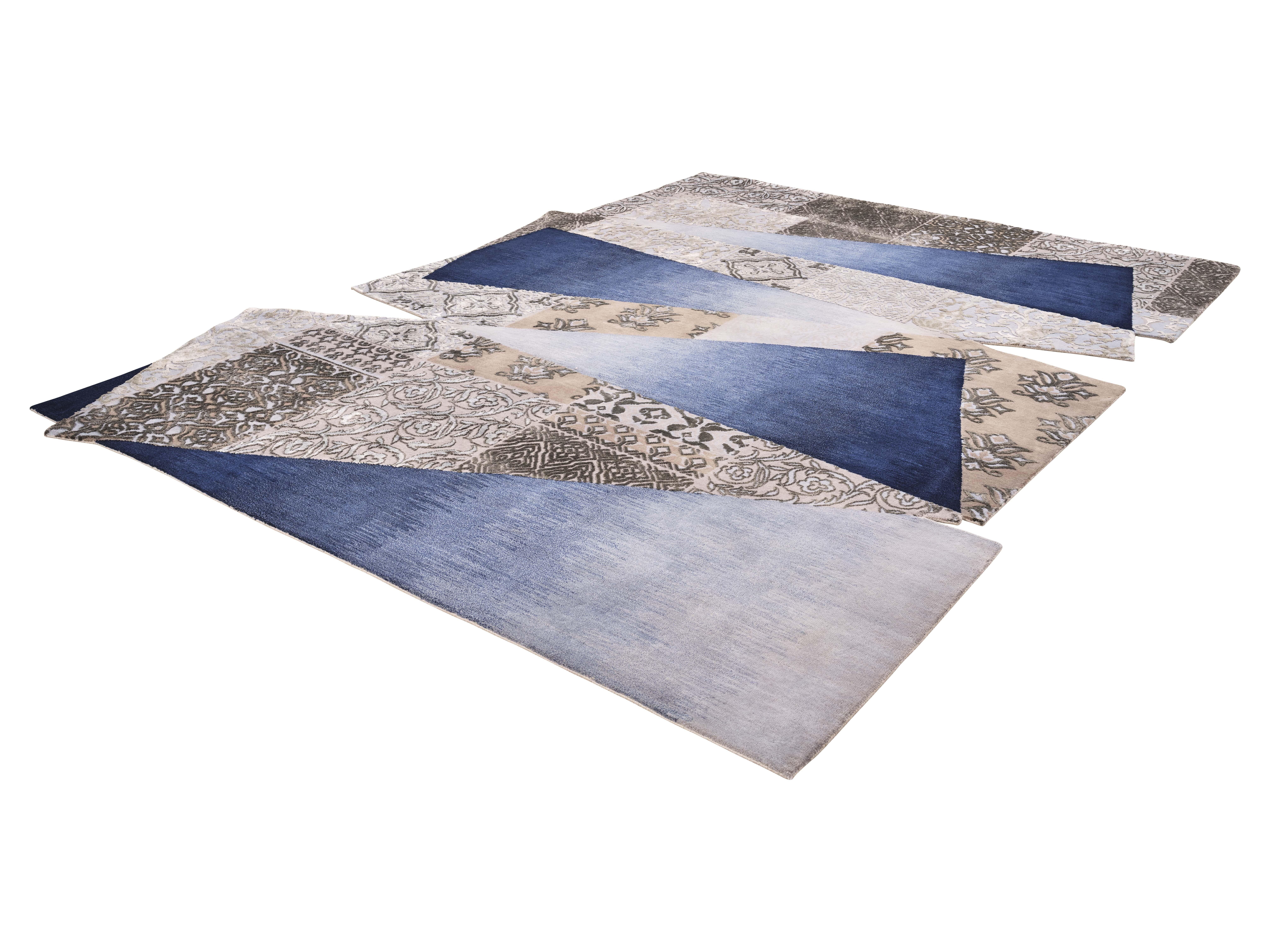 IMRAK Handgeknüpfter zeitgenössischer Übergangsteppich in rauchblauer Farbe von Hand (Moderne) im Angebot