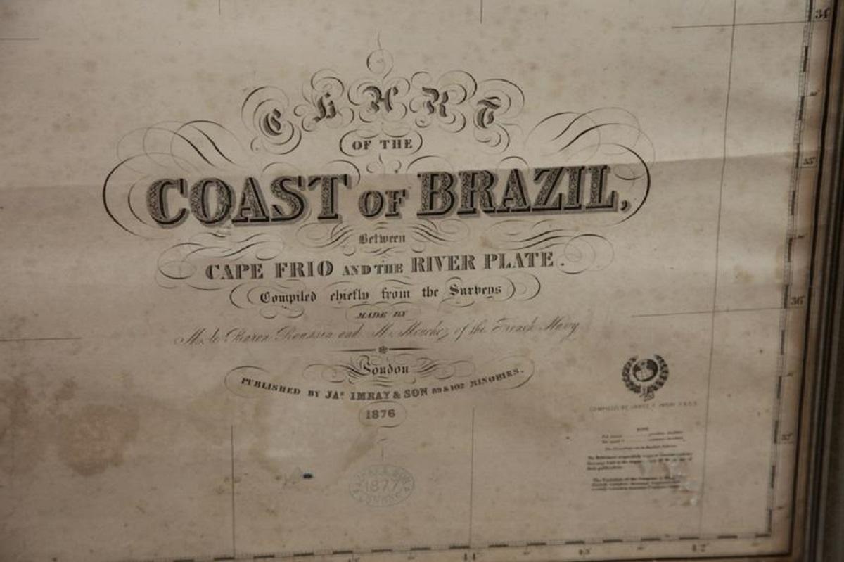 Carte de l'océanographie de la côte du Brésil - Imray 1876 Bon état - En vente à Norwell, MA