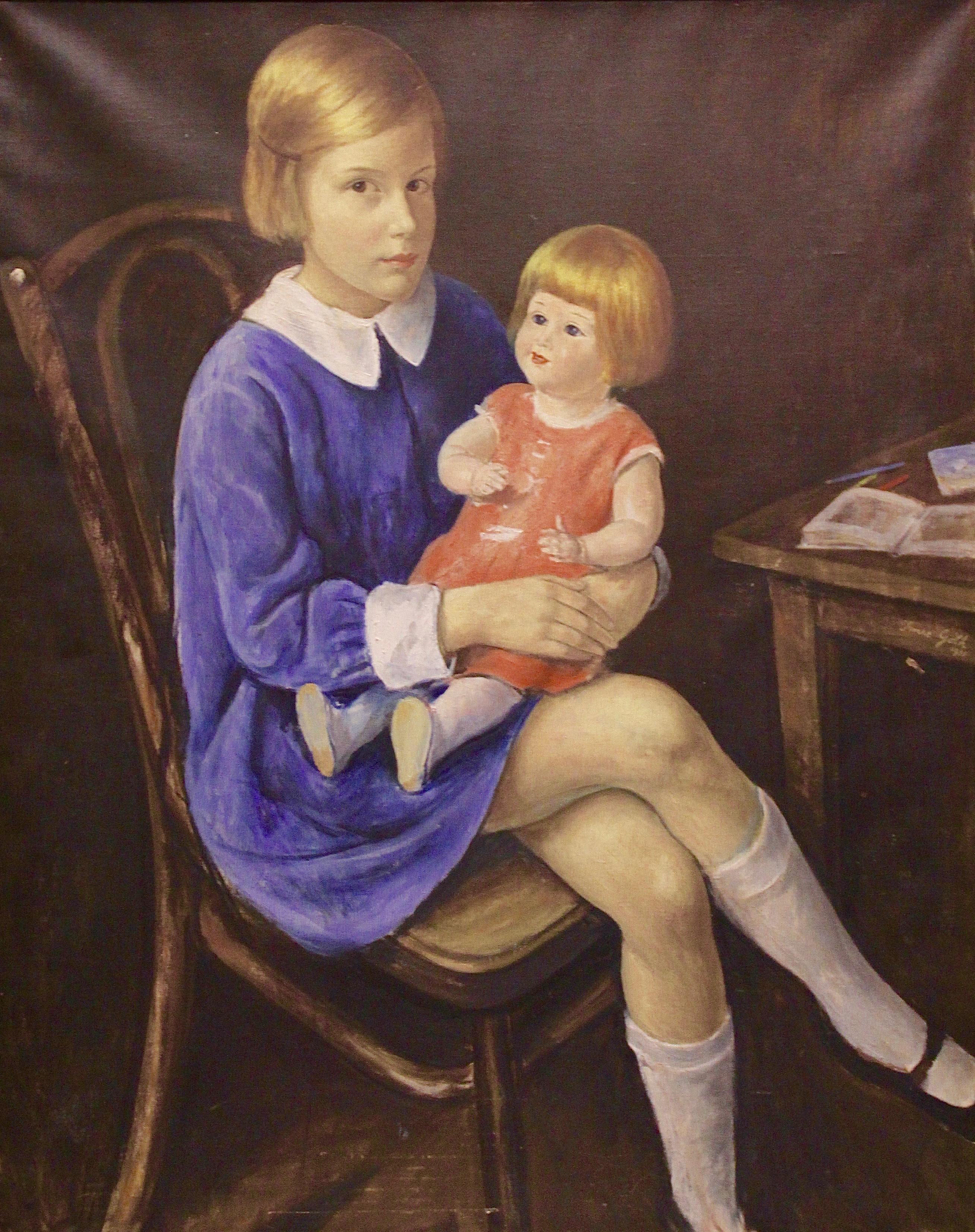 Imre Goth, 1893-1982, Hungary, "Little lady with doll" Oil on canvas circa 1931