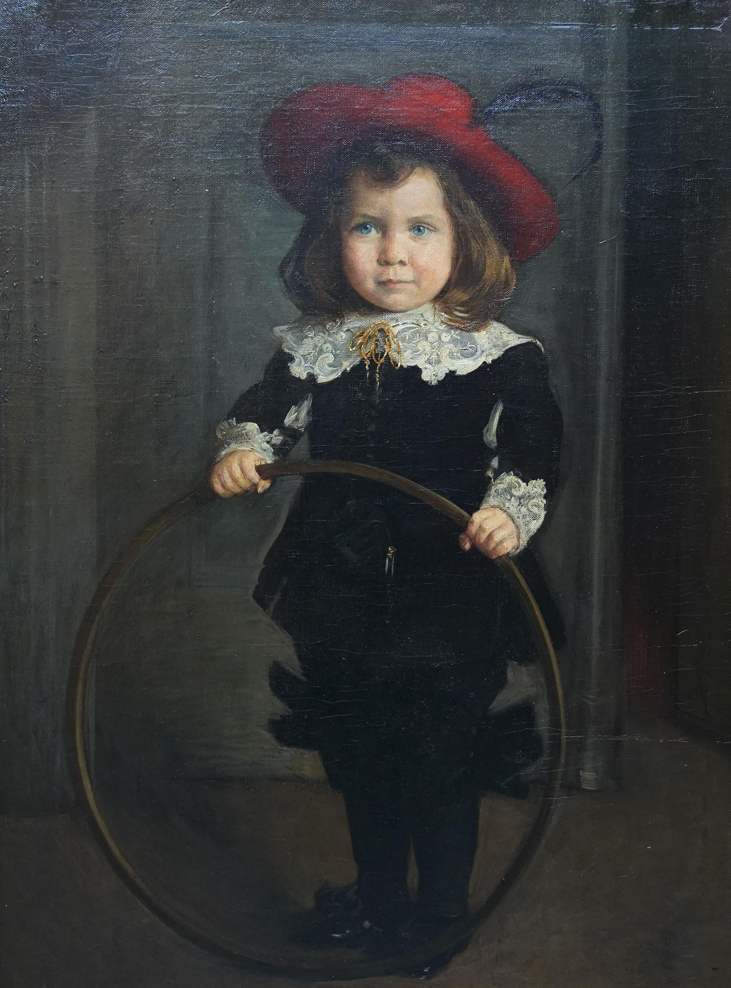 Portrait of a Boy with Hoop - Victorian Hungarian art male portrait oil painting 4