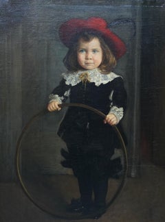 Portrait of a Boy with Hoop - Victorian Hungarian art male portrait oil painting