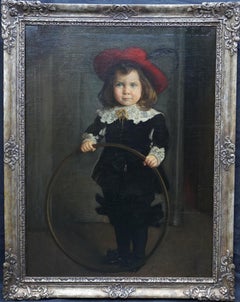 Portrait of a Boy with Hoop - Victorian Hungarian art male portrait oil painting