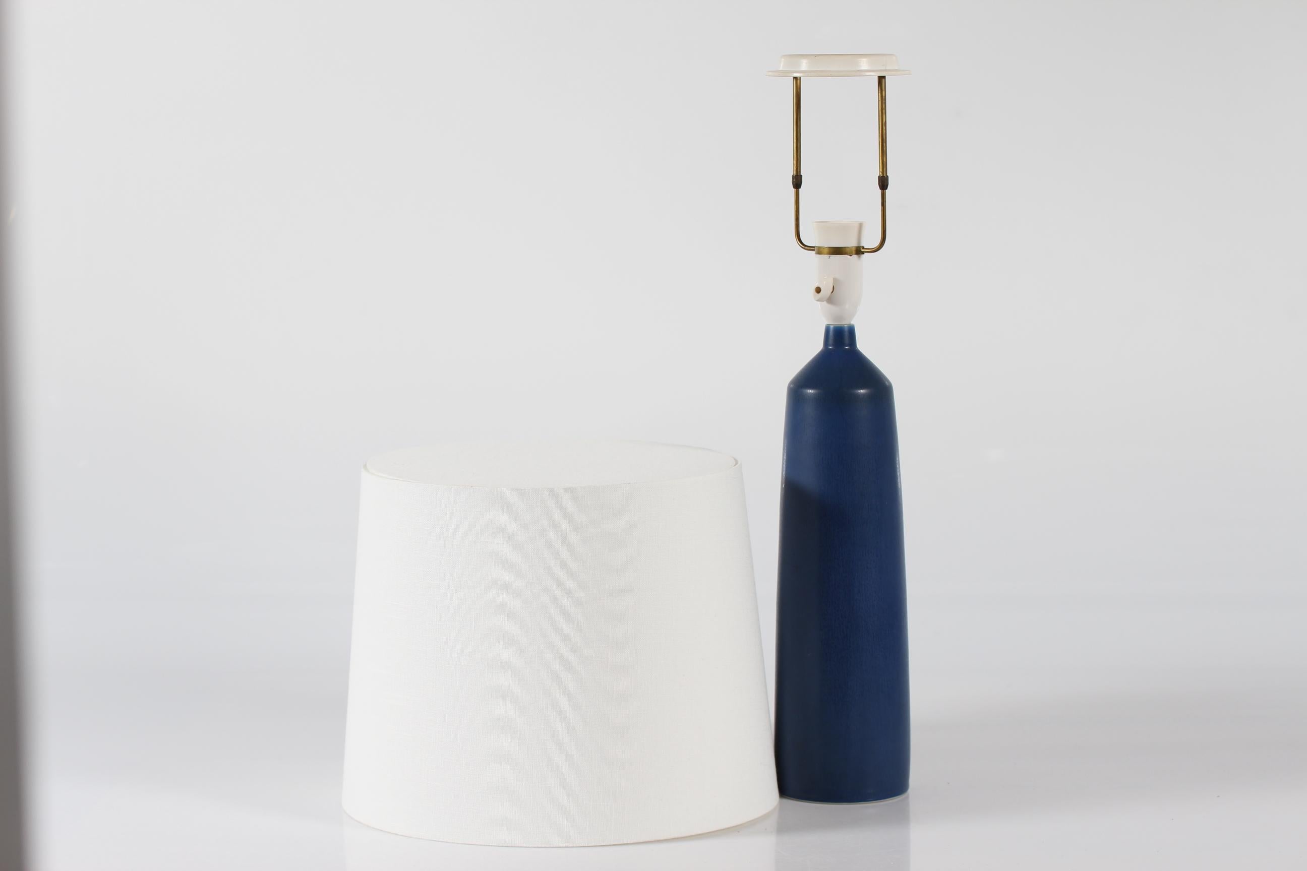 Mid-20th Century In 25 Tall Danish Palshus Table Lamp Blue Haresfur Glaze + New Lampshade 1960s For Sale