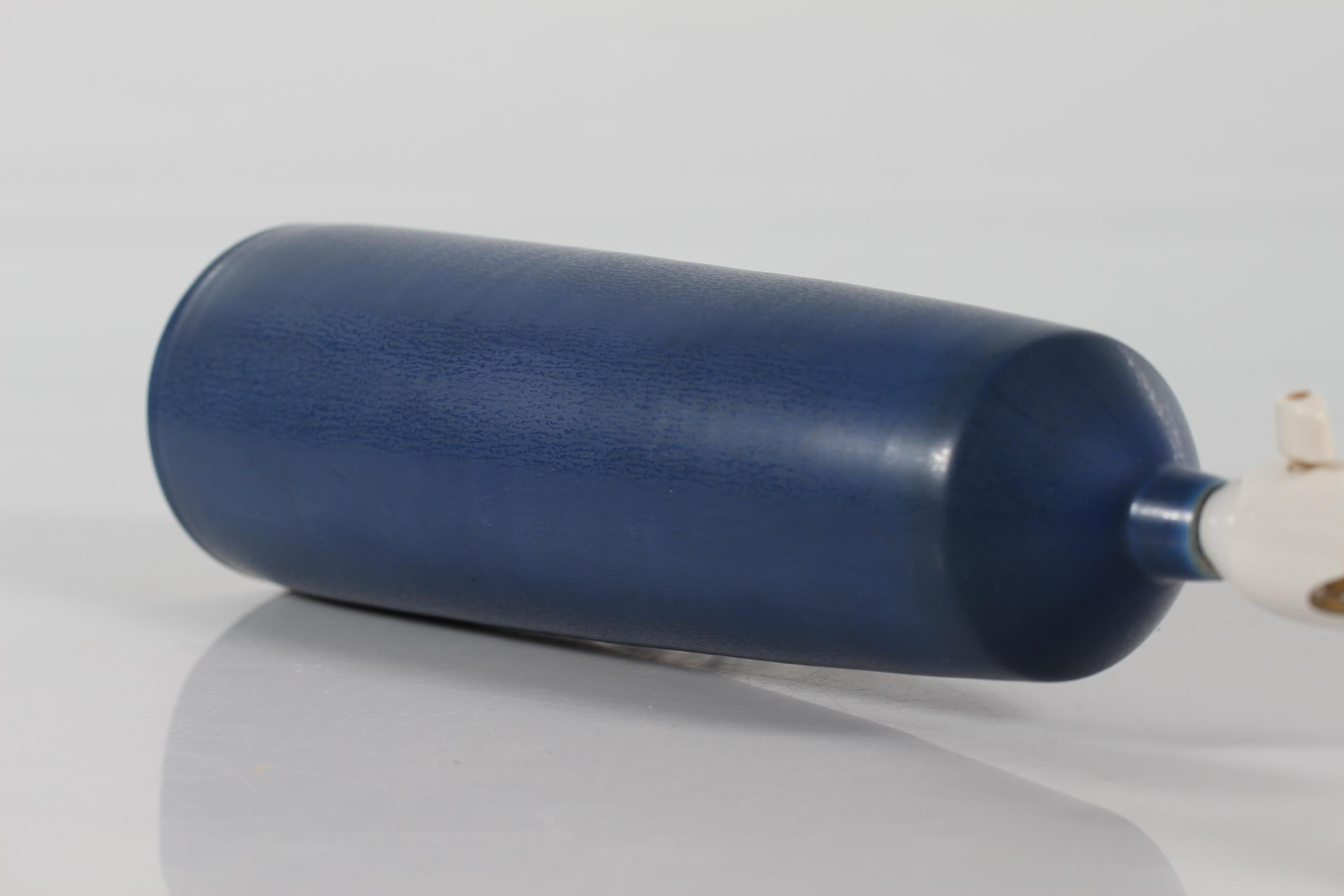 En 25 Alta Lámpara de Mesa Danesa Palshus Azul Haresfur Glaze + Pantalla Nueva Años 60 Cerámico en venta