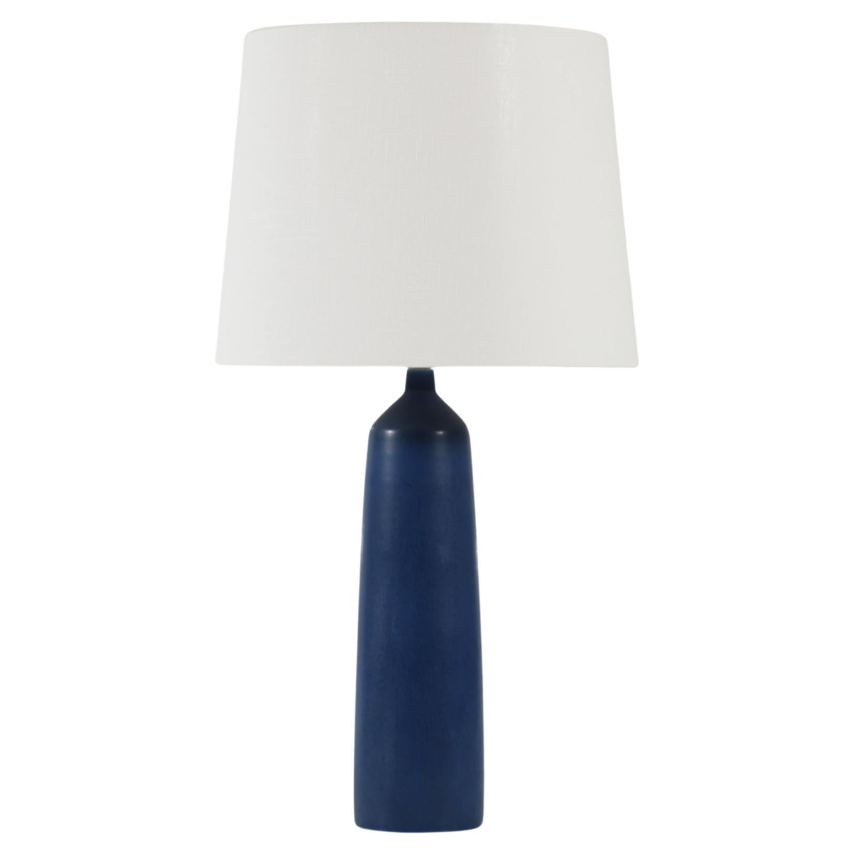 In 25 Tall Danish Palshus Table Lamp Blue Haresfur Glaze + New Lampshade 1960s For Sale