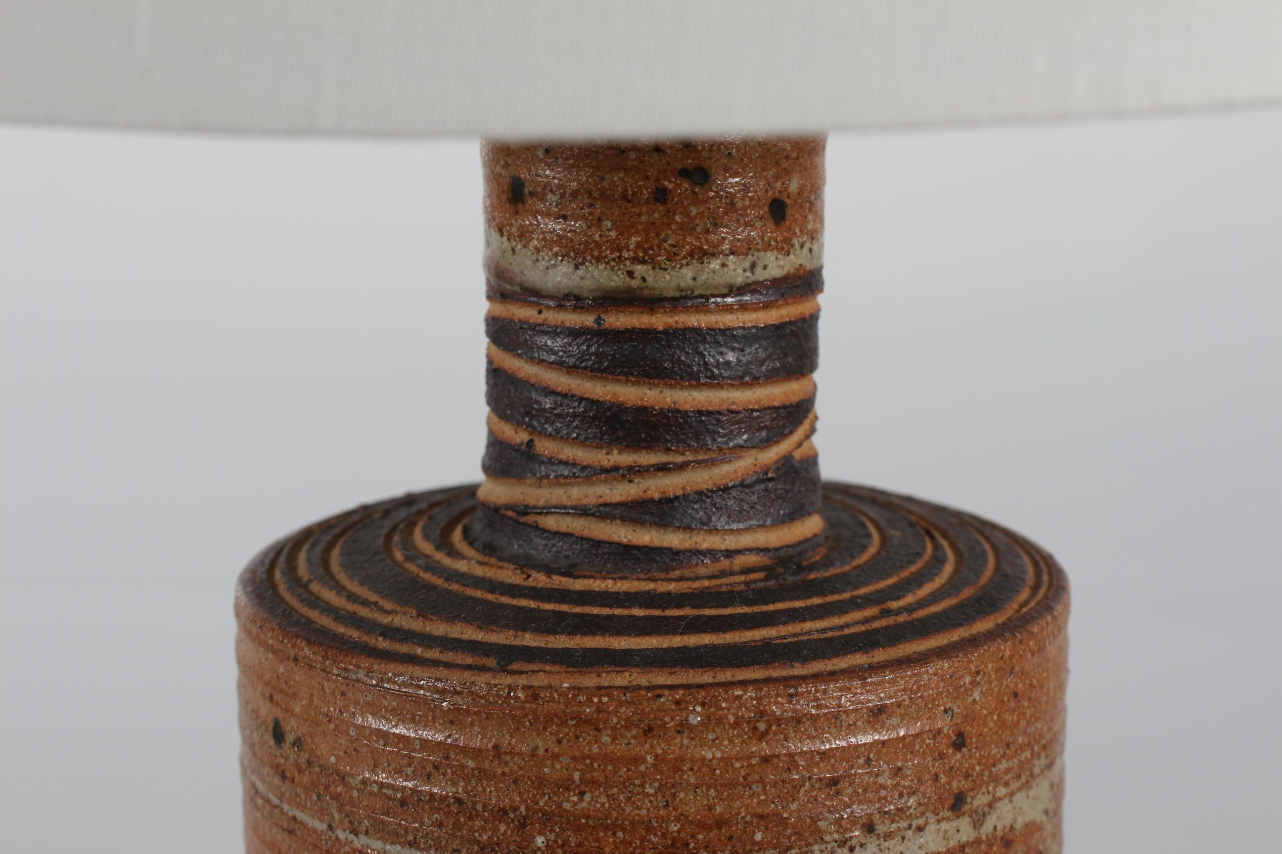 Danish In 26 Tall Tue Poulsen Rustic Stoneware Table Lamp 1970s Denmark with New Shade For Sale