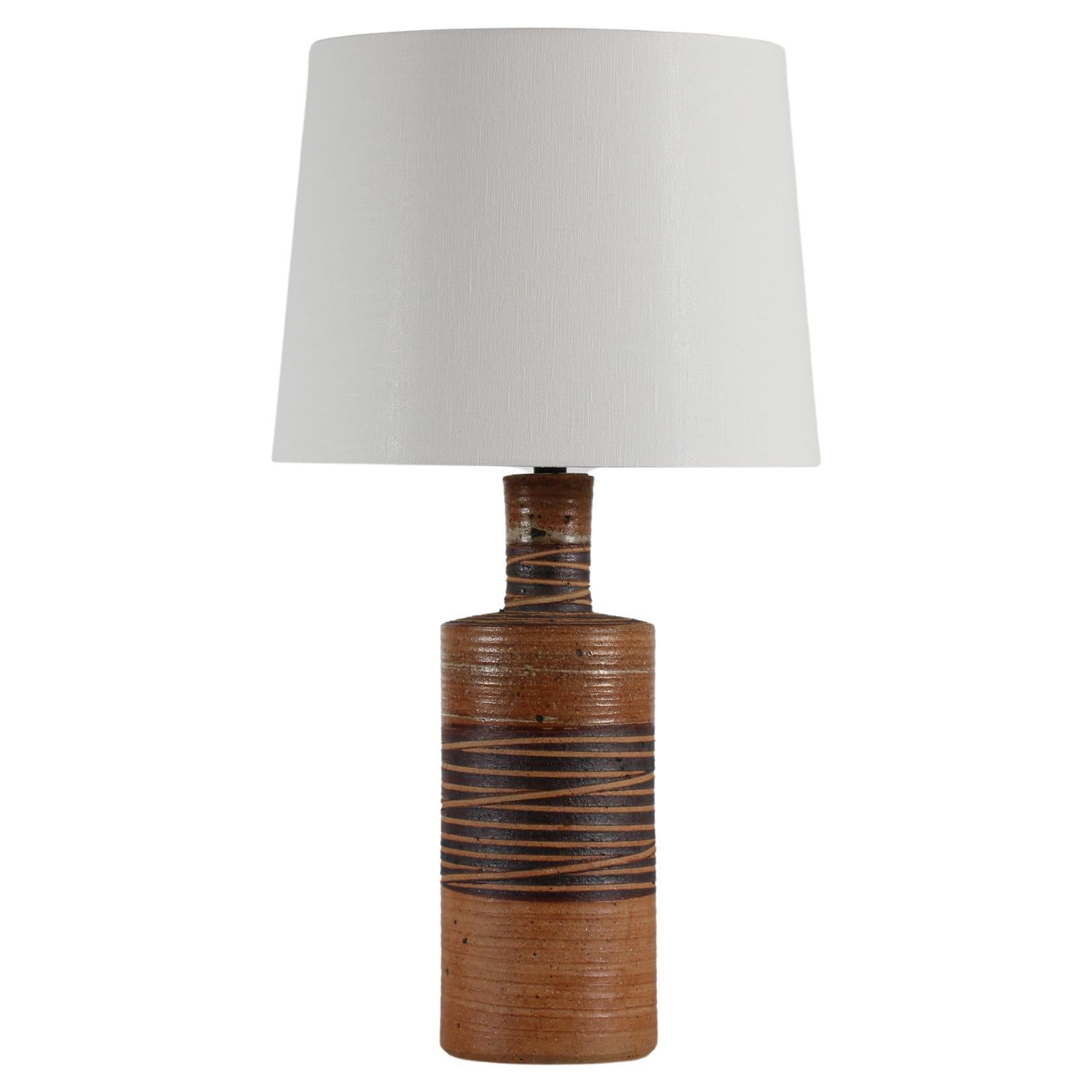In 26 Tall Tue Poulsen Rustic Stoneware Table Lamp 1970s Denmark with New Shade For Sale
