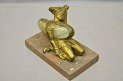 "In a Pickle" Antique Bronze Oriental Trinculo Jester Paperweight Onyx Malachite