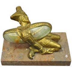 "En un aprieto" Pisapapeles Trinculo Jester Oriental de Bronce Antiguo Onix Malaquita