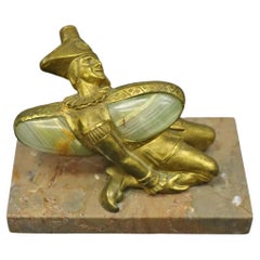 "En un aprieto" Pisapapeles Trinculo Jester Oriental de Bronce Antiguo Onix Malaquita
