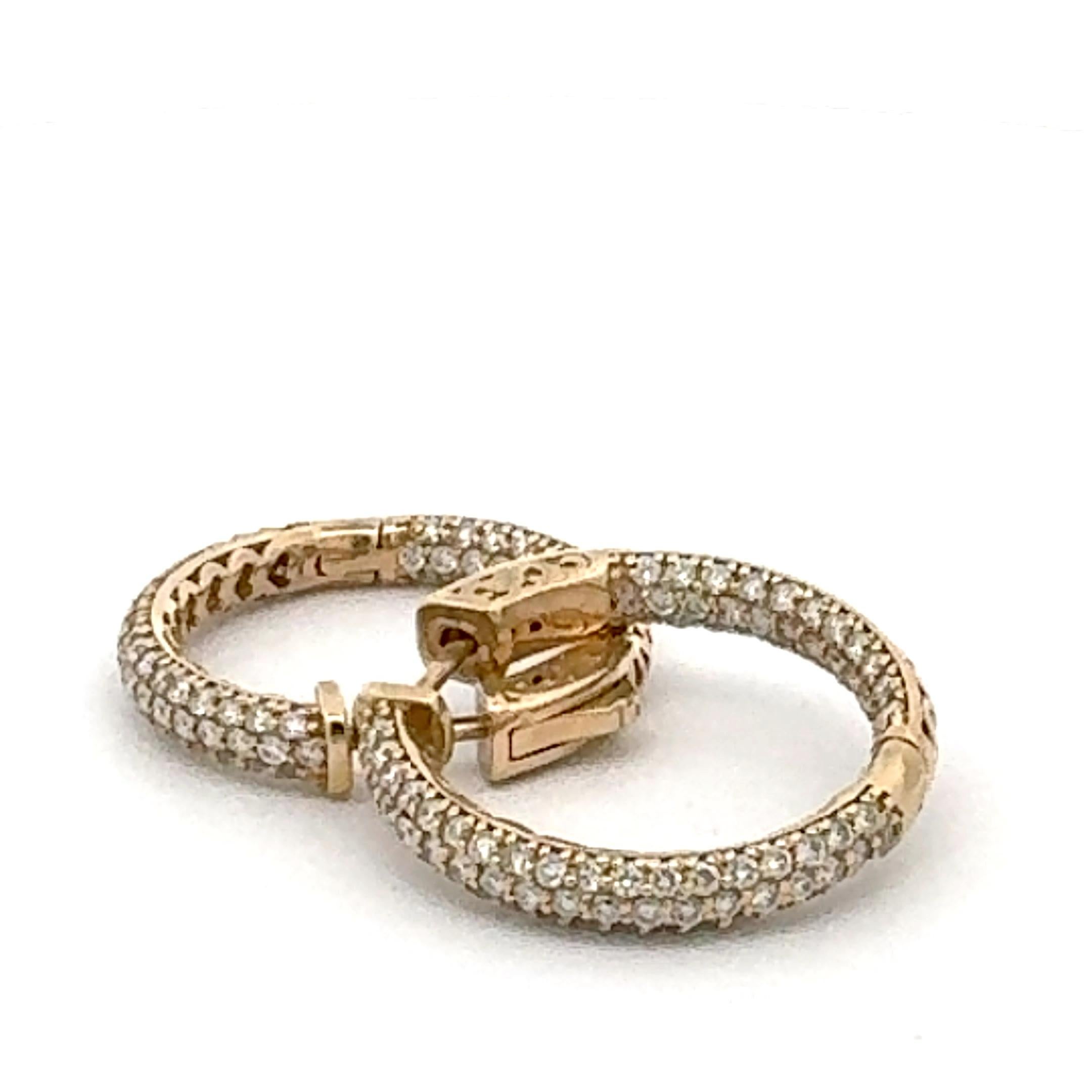 Round Cut In and Out Diamond Hoop Earring For Sale