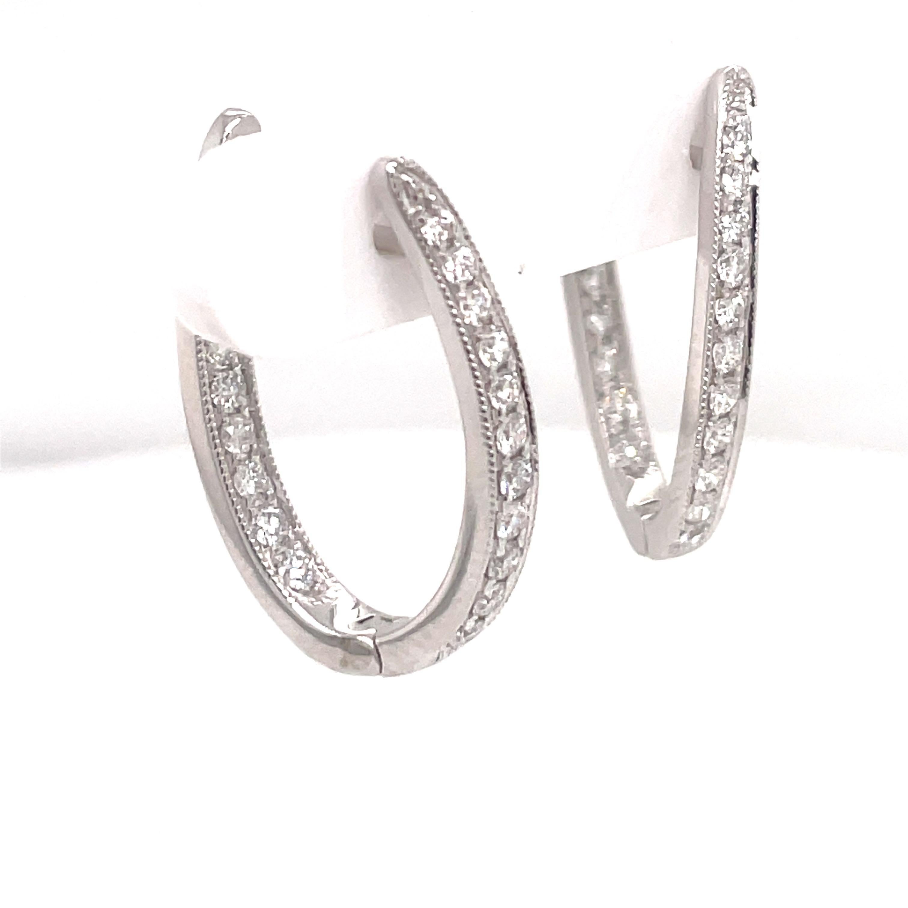 In and Out Diamond Hoop Earrings 0.65 Carats 14 Karat White Gold 3.5 Grams In New Condition For Sale In New York, NY