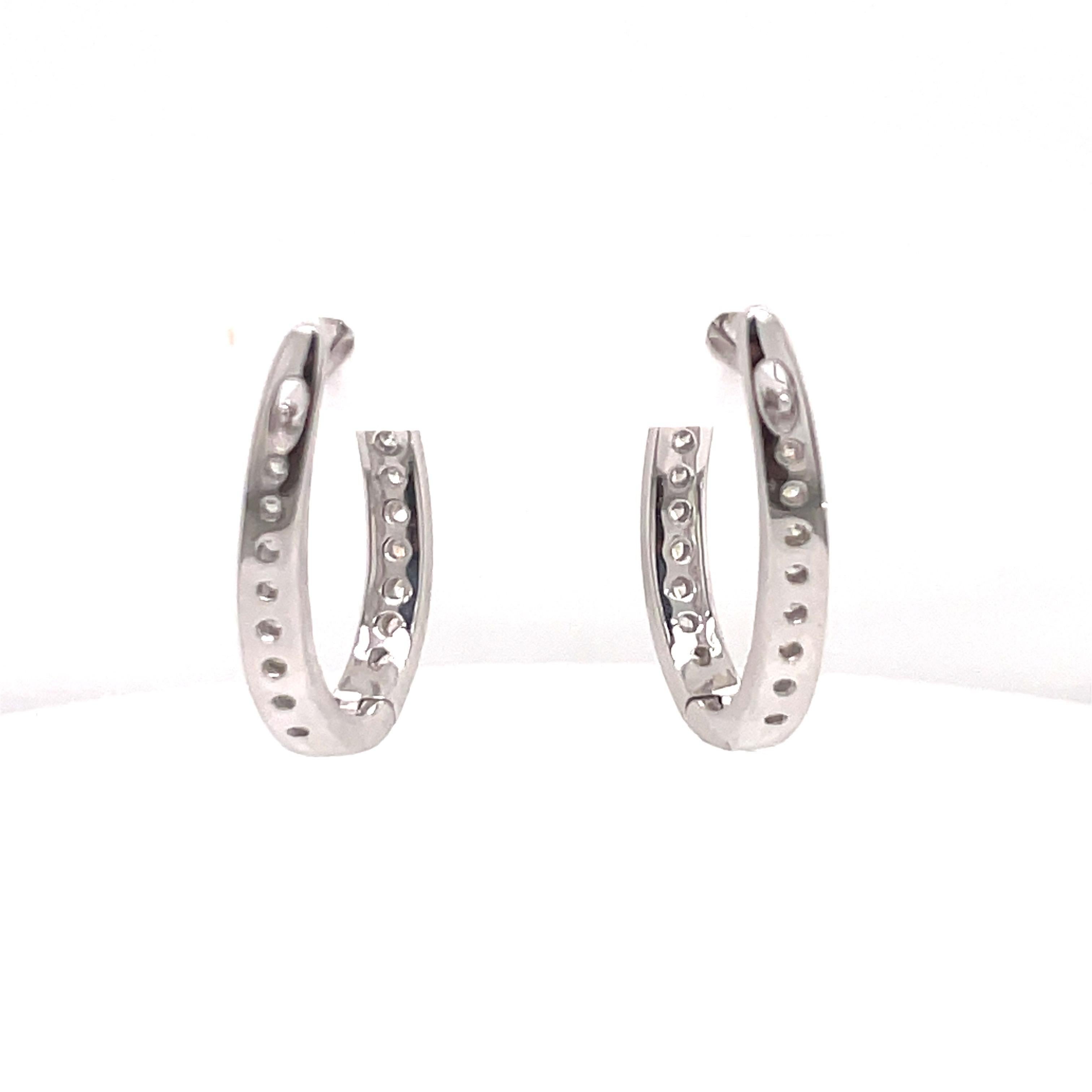 In and Out Diamond Hoop Earrings 0.65 Carats 14 Karat White Gold 3.5 Grams For Sale 3