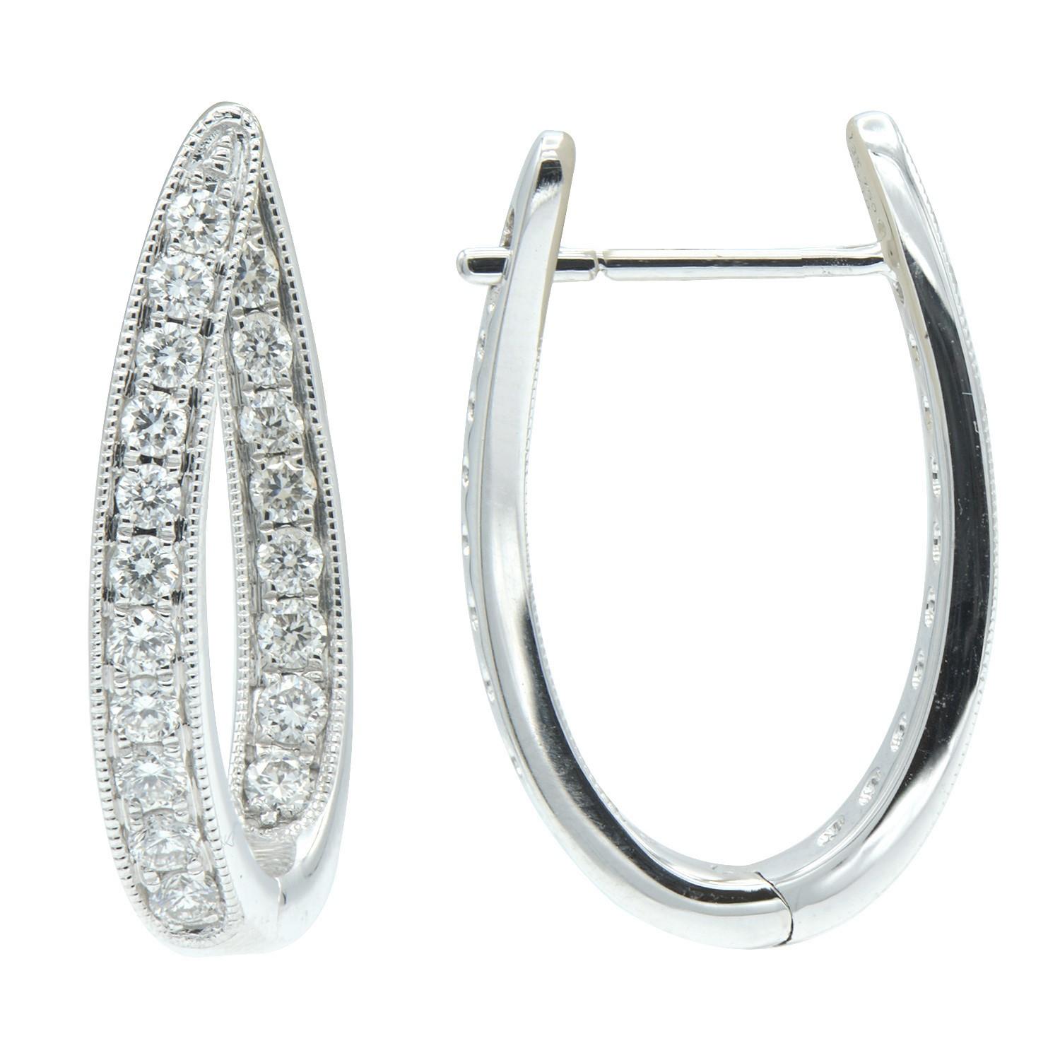 In and Out Diamond Hoop Earrings 0.65 Carats 14 Karat White Gold 3.5 Grams For Sale