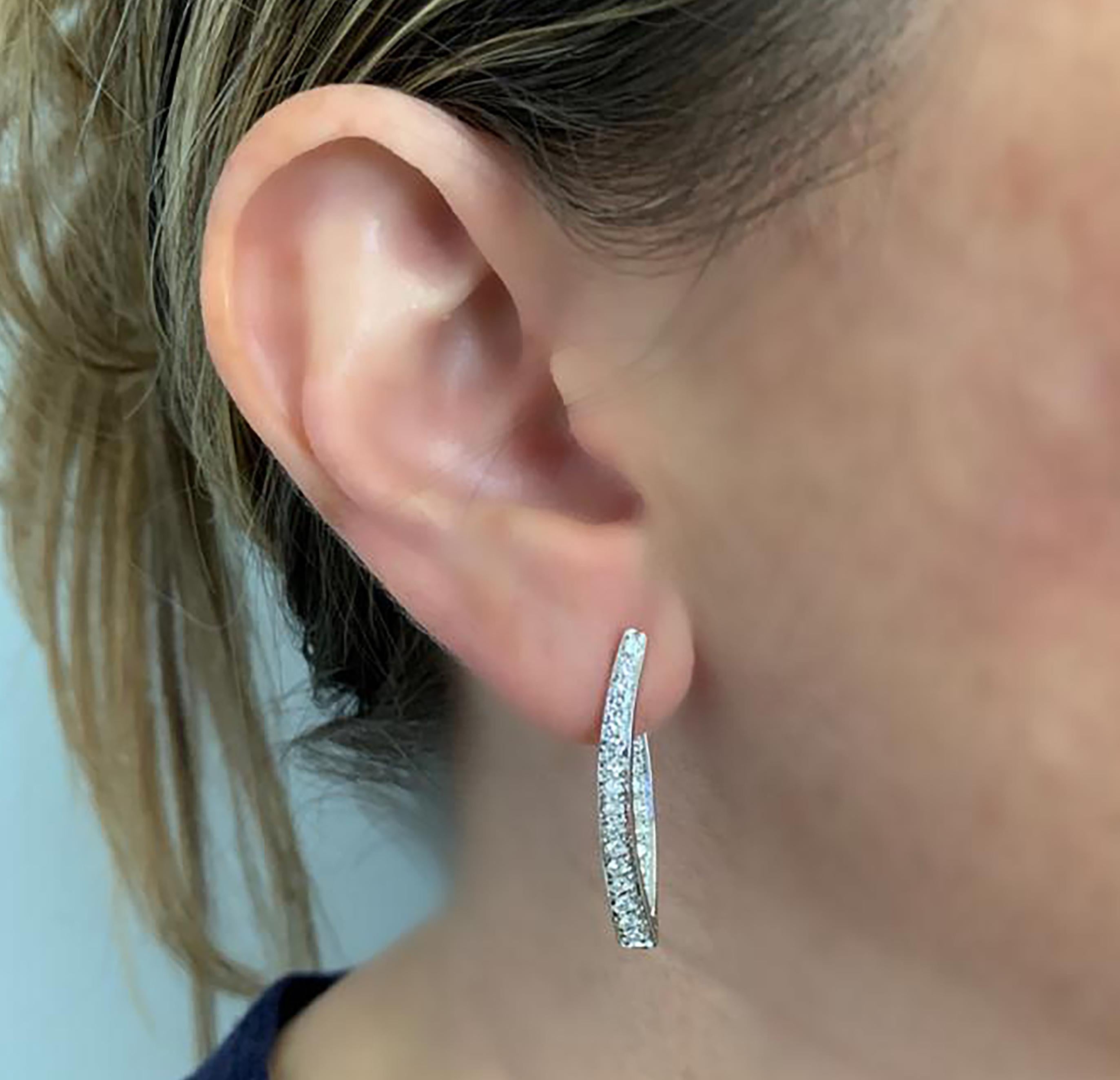 Round Cut In and Out Diamond Hoop Earrings 