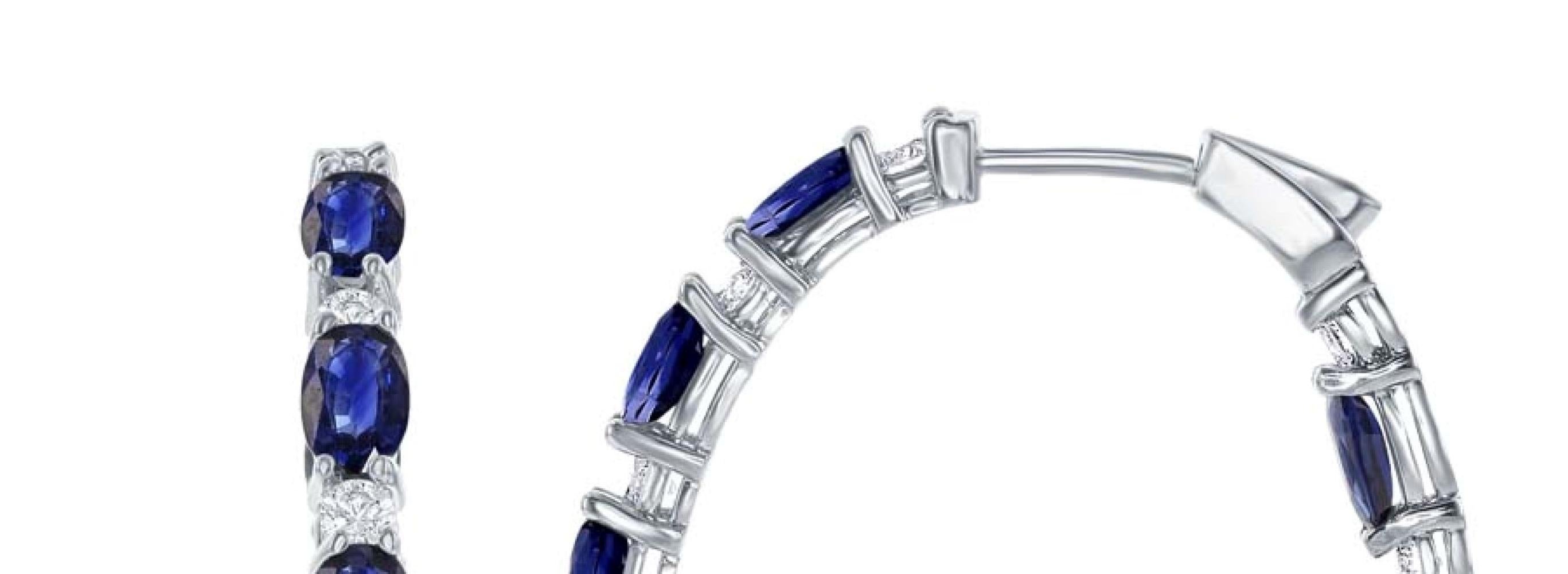 Contemporary In and Out Hoop Earrings, 7.99ct of Sapphire, 1.13ct Diamond in 18kt White Gold For Sale