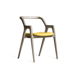 Silla de Madera Maciza In breve, Nogal con Acabado Gris Natural Hecho a Mano, Contemporánea