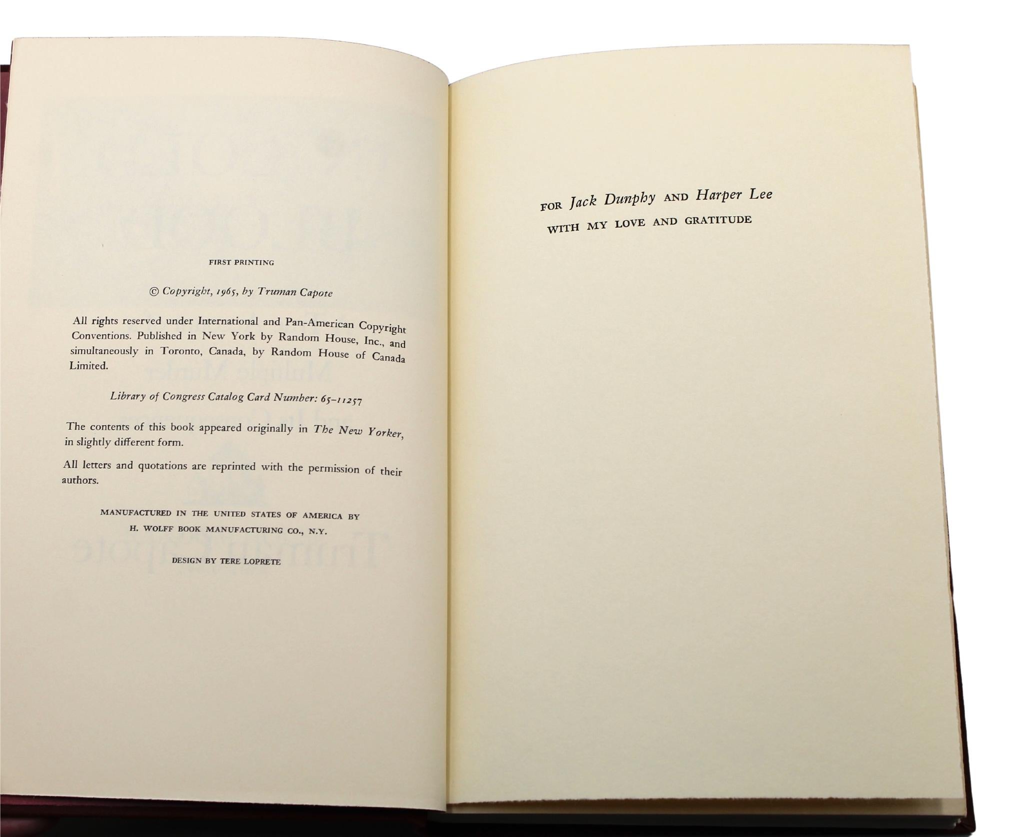 Mid-20th Century In Cold Blood by Truman Capote, First Trade Edition, 1965