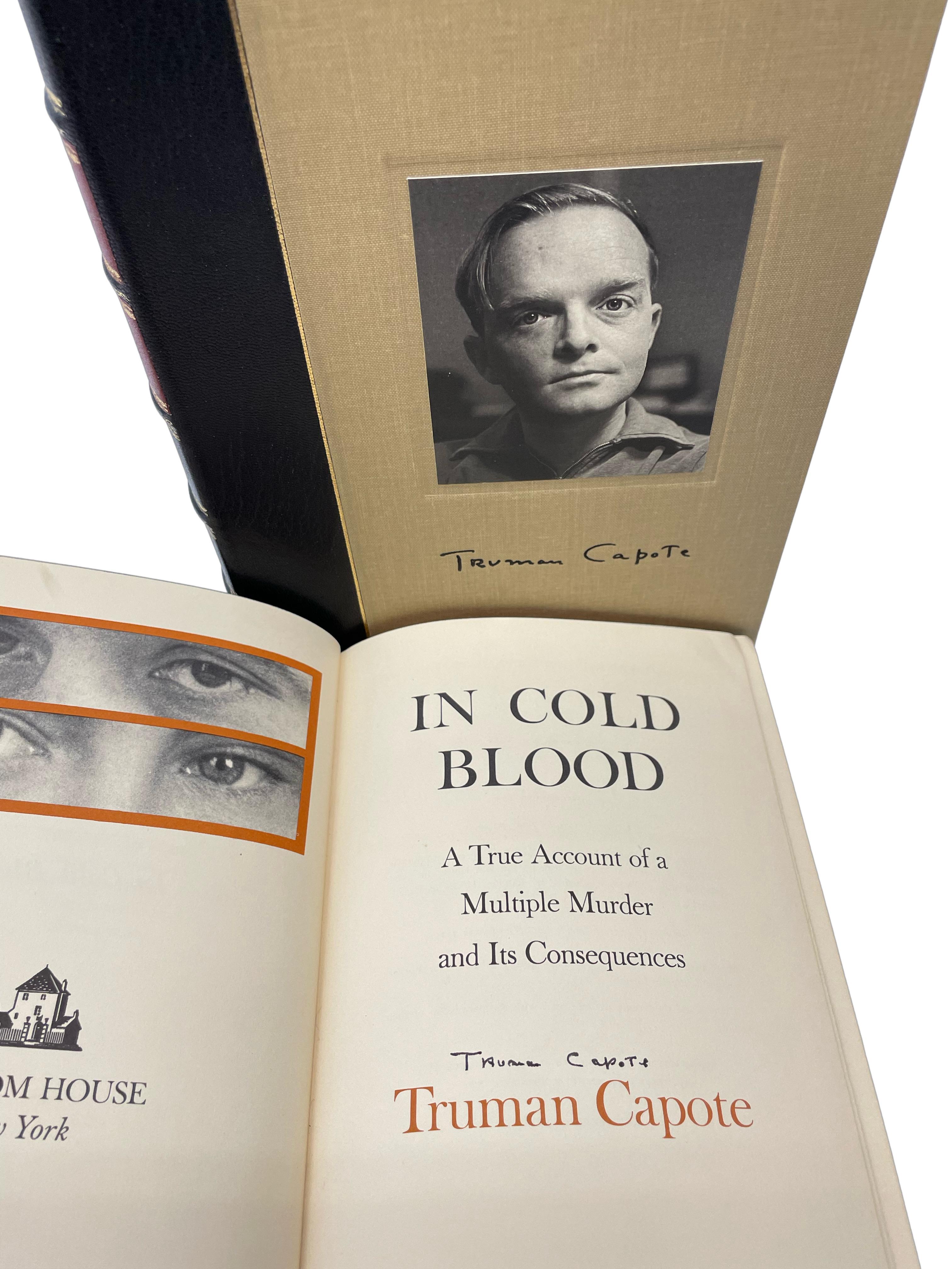 Capote, Truman. In Cold Blood. New York: Random House, Inc., 1965. Book club edition, first printing. Signed by Capote on title page. Octavo. In publisher’s maroon cloth board with original clipped dust jacket. Presented with a new archival ¼