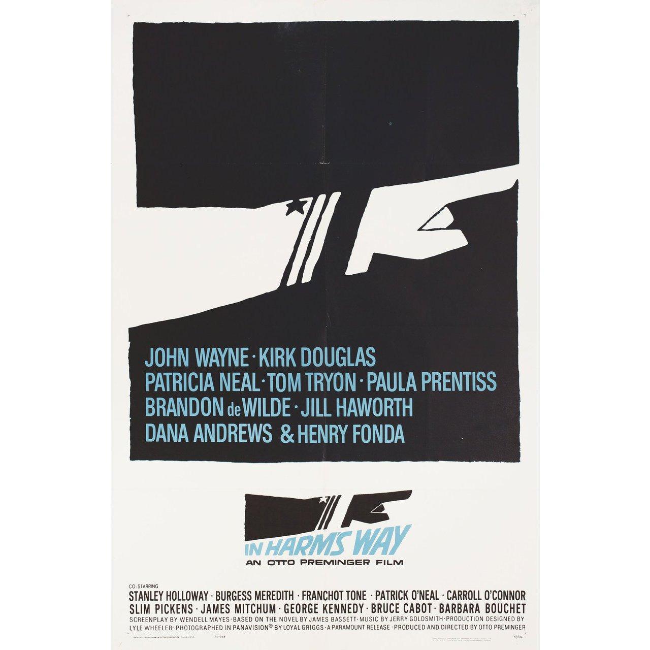 Original 1965 U.S. one sheet poster by Saul Bass for the film In Harm's Way directed by Otto Preminger with John Wayne / Kirk Douglas / Patricia Neal / Tom Tryon. Very Good condition, folded with pinholes & tape in the corners. Many original posters
