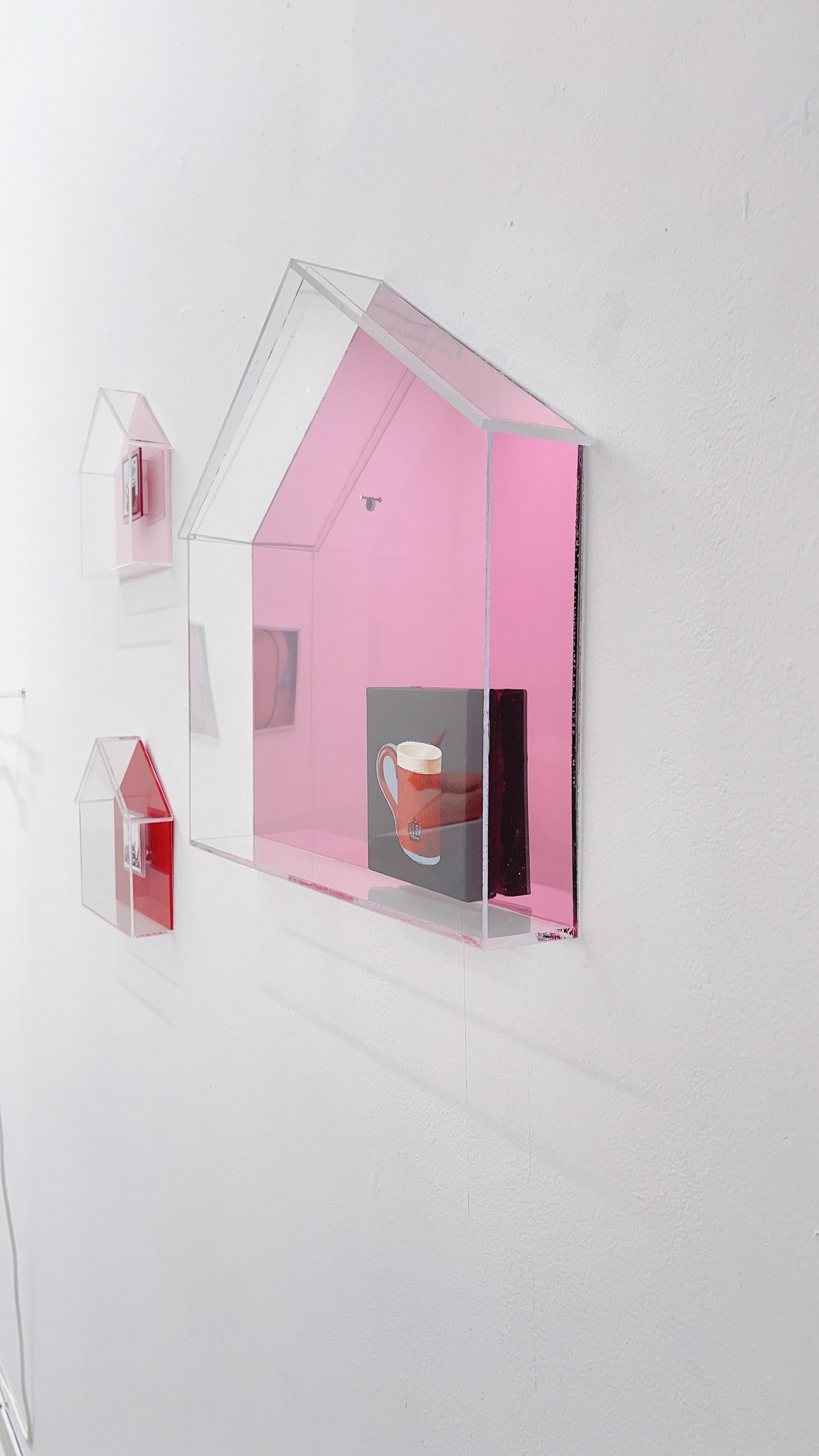 'Mirrored House', Oil painting inside plexiglass box, handcrafted wall sculpture - Contemporary Mixed Media Art by In Kyoung Chun