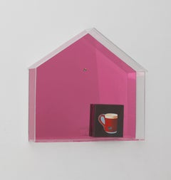 'Mirrored House', Oil painting inside plexiglass box, handcrafted wall sculpture
