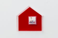 'Red House', watercolor inside plexiglass box, handcrafted wall sculpture