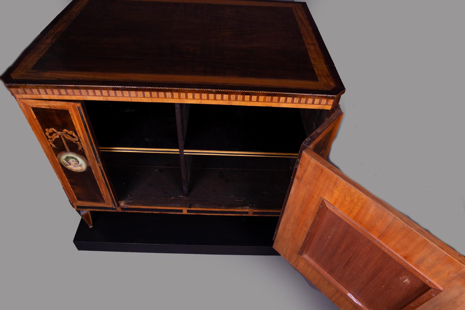 Woodwork Neoclassical mahogany cabinet/commode, with painted panels - circa 1800.