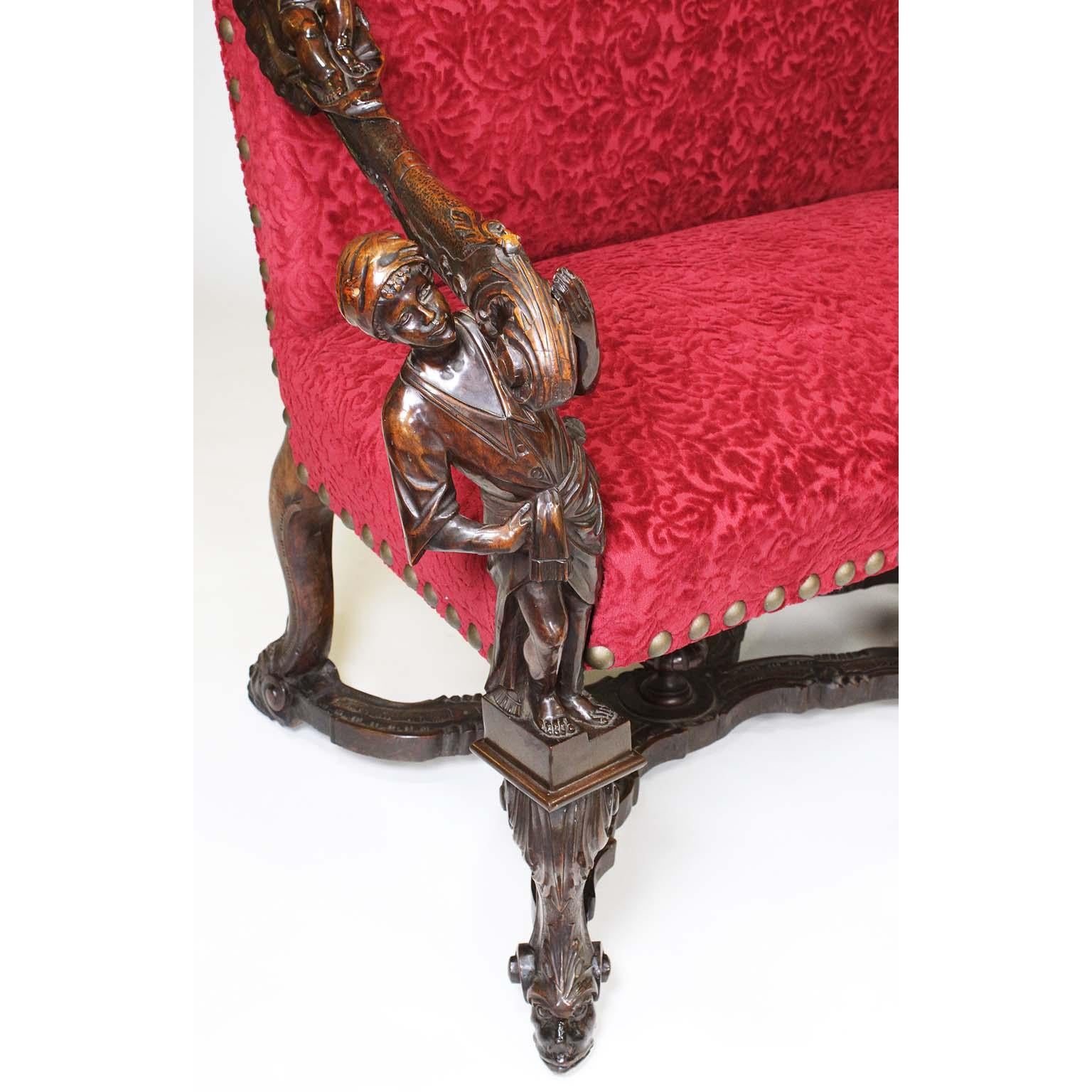 In Manner of Andrea Brustolon Venetian 19th Century Carved Walnut Figural Settee For Sale 10