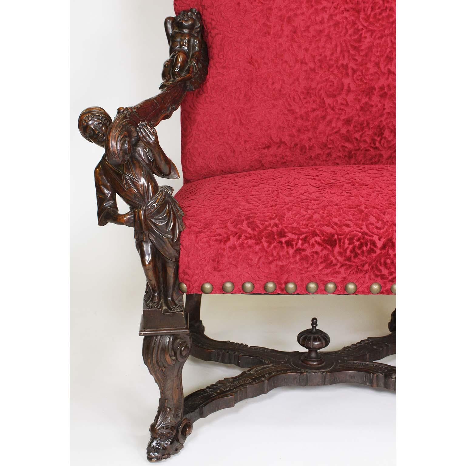 Baroque In Manner of Andrea Brustolon Venetian 19th Century Carved Walnut Figural Settee For Sale