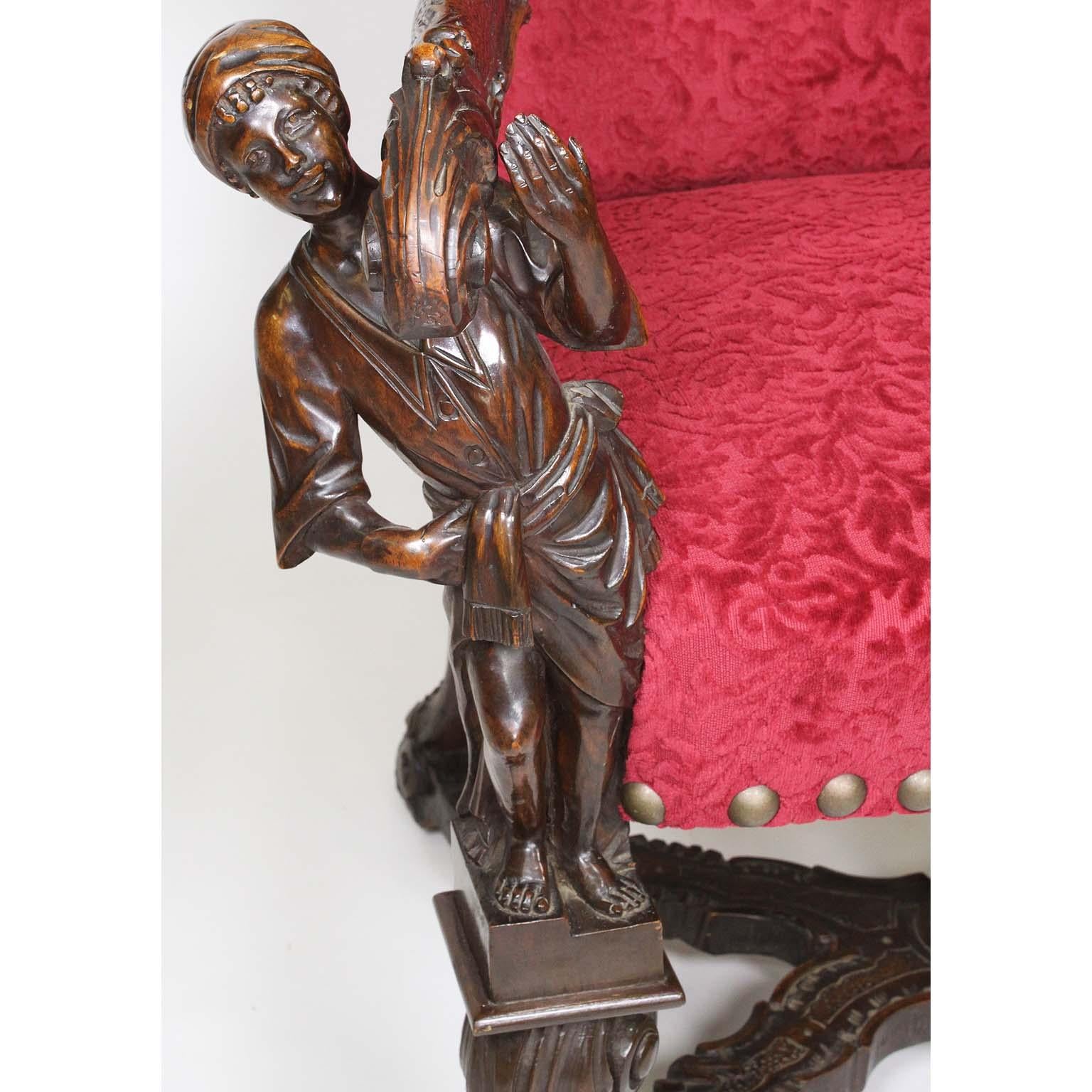 Italian In Manner of Andrea Brustolon Venetian 19th Century Carved Walnut Figural Settee For Sale