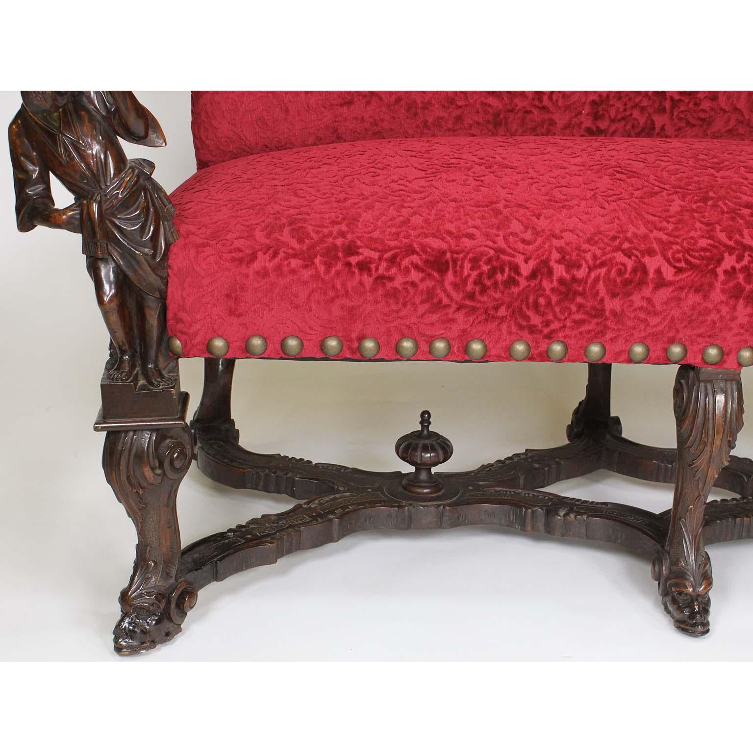Hand-Carved In Manner of Andrea Brustolon Venetian 19th Century Carved Walnut Figural Settee For Sale