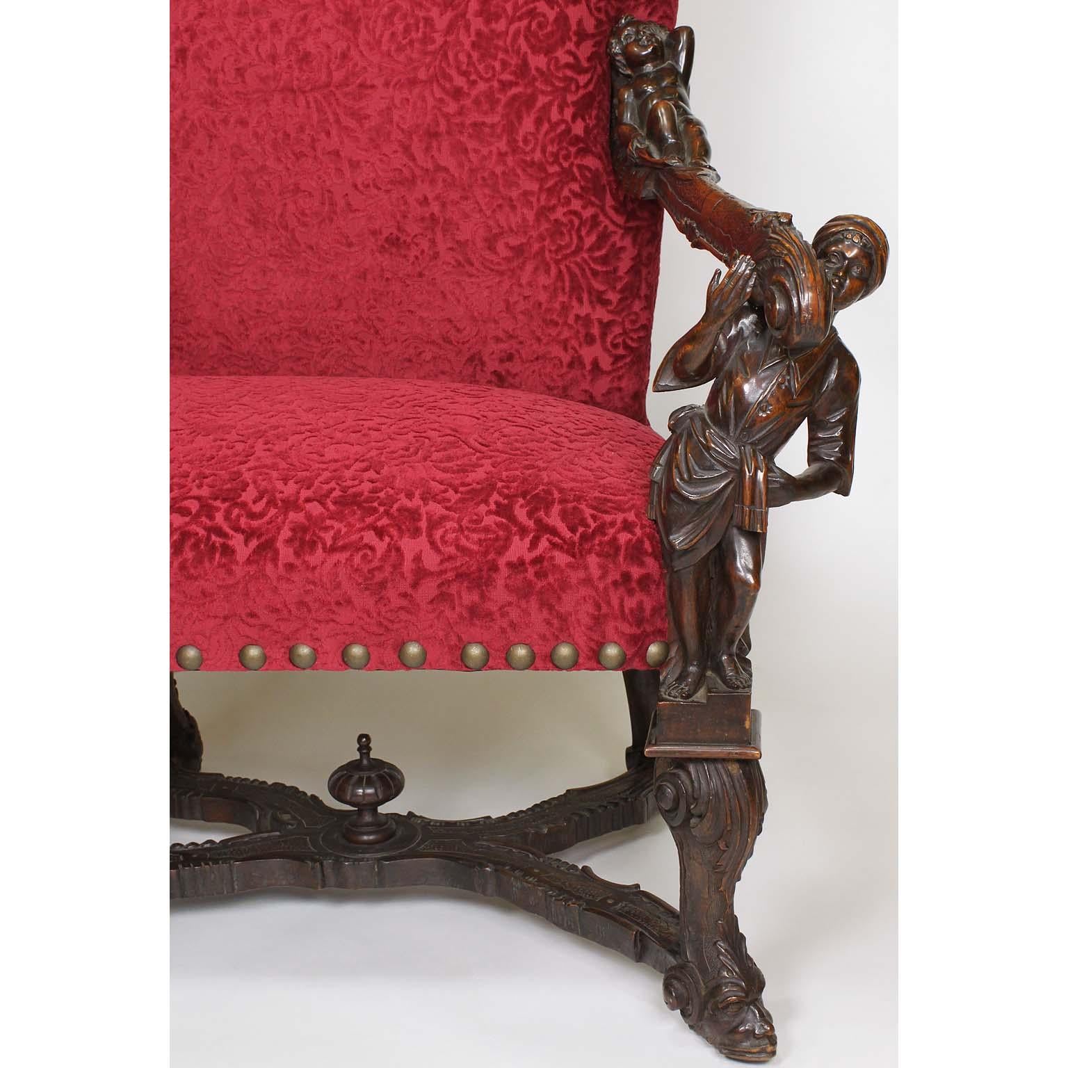 In Manner of Andrea Brustolon Venetian 19th Century Carved Walnut Figural Settee For Sale 1