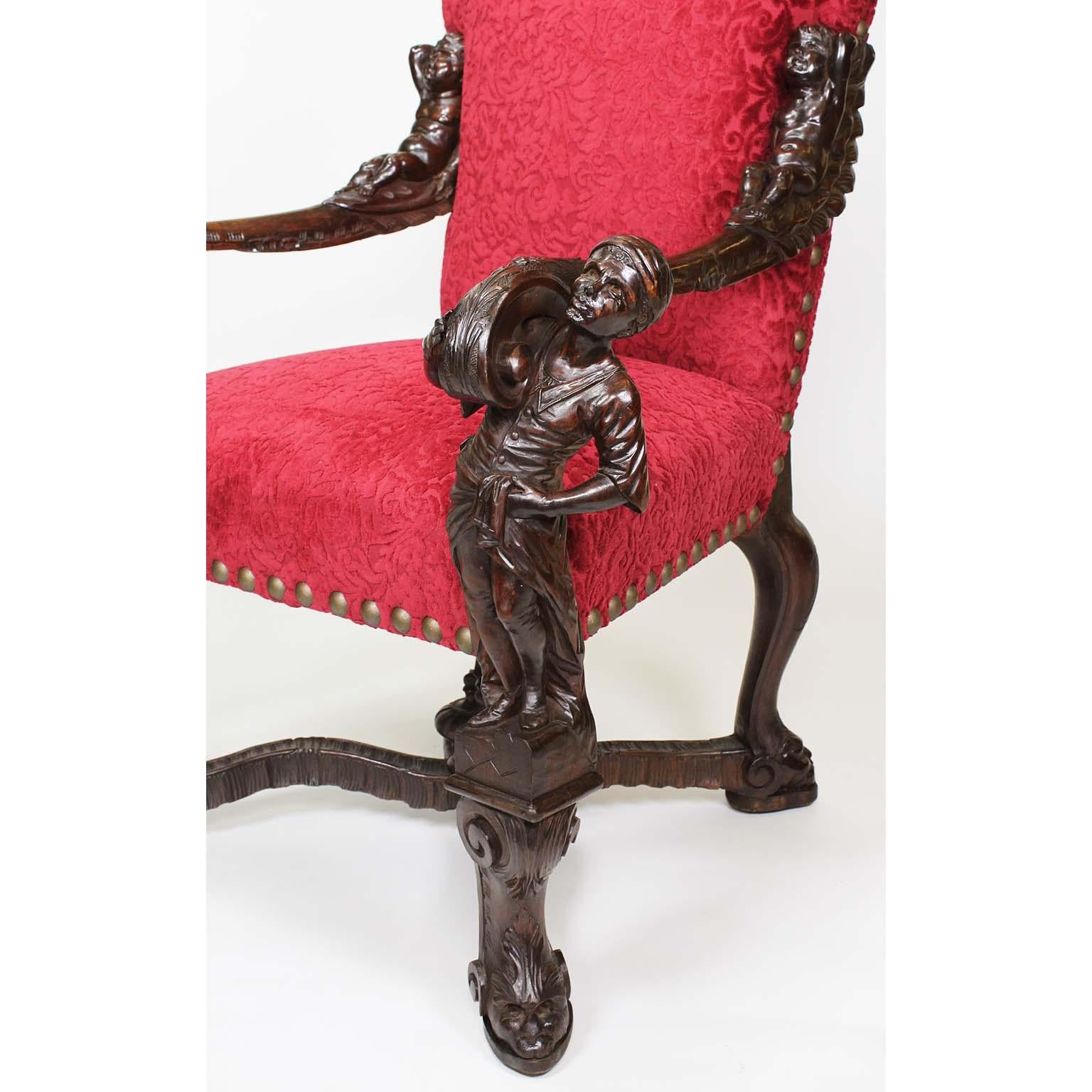 In Manner of Andrea Brustolon Venetian 19th Century Carved Walnut Figural Throne For Sale 3