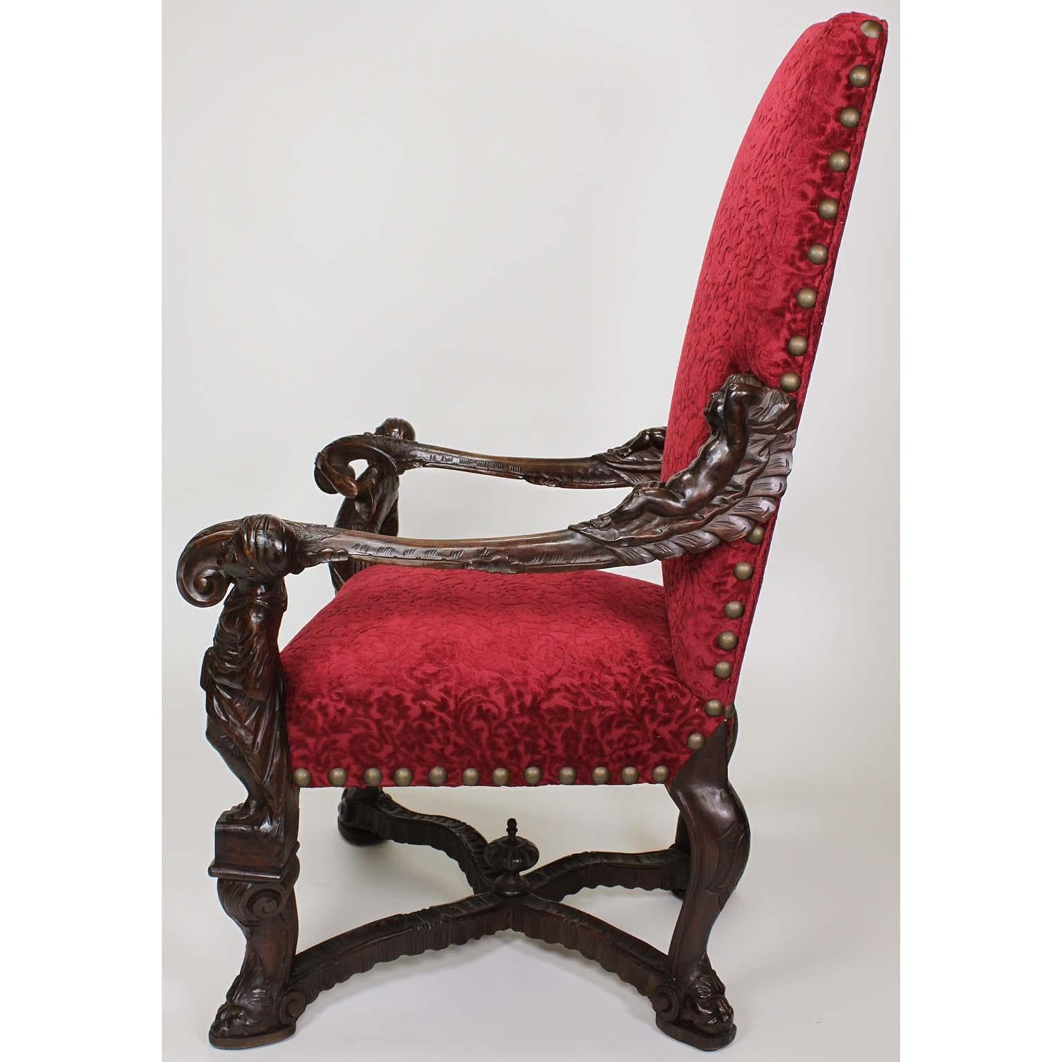 In Manner of Andrea Brustolon Venetian 19th Century Carved Walnut Figural Throne For Sale 4