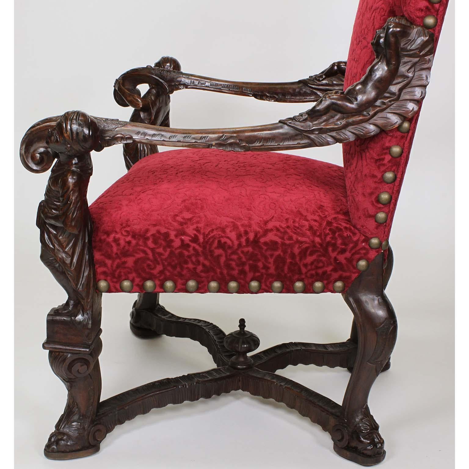 In Manner of Andrea Brustolon Venetian 19th Century Carved Walnut Figural Throne For Sale 5